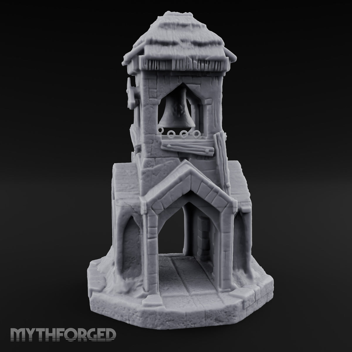 Thatched-Roof Bell-Hung Village Bell Tower Miniature for Dungeons and Dragons, Pathfinder or other TTRPGs