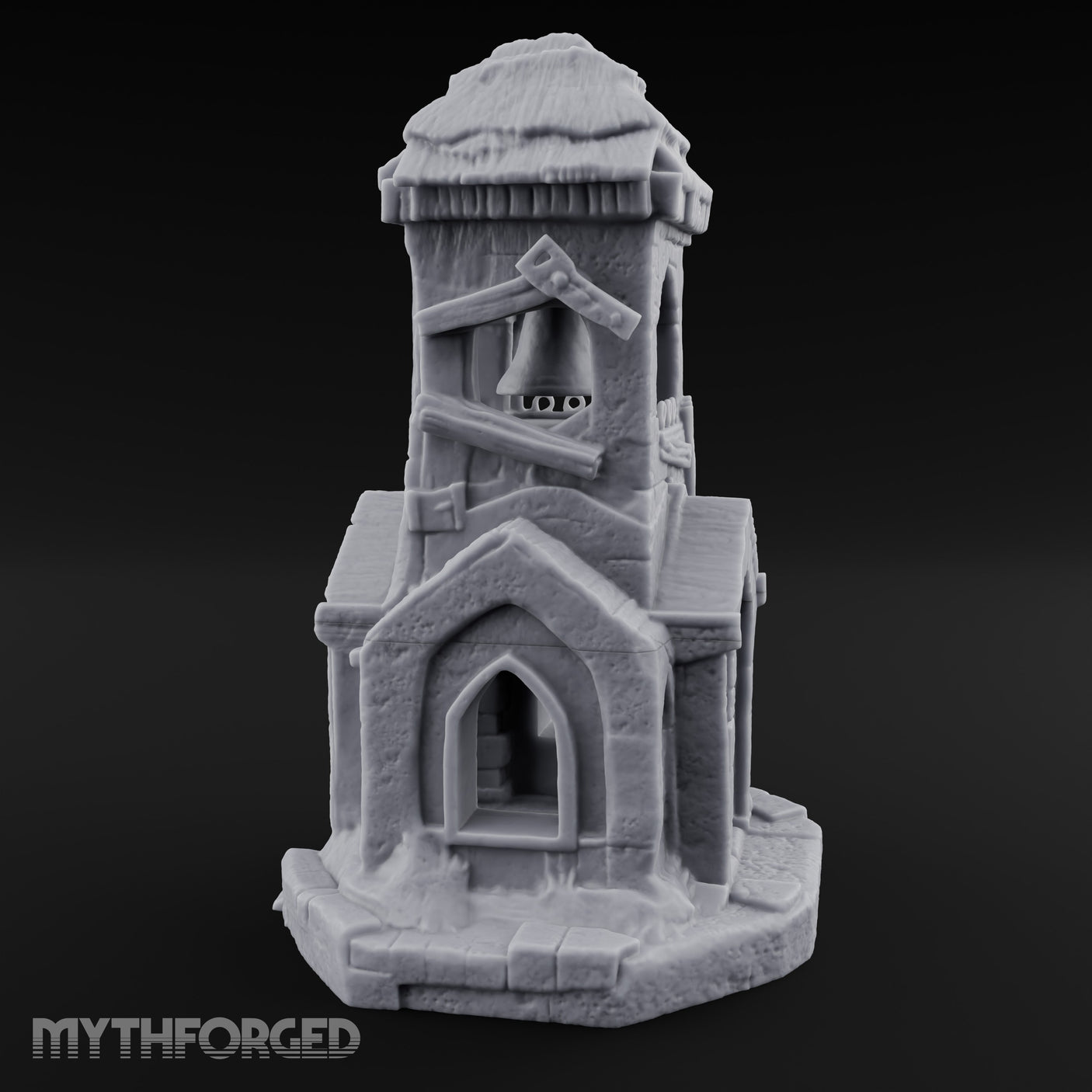Thatched-Roof Bell-Hung Village Bell Tower Miniature for Dungeons and Dragons, Pathfinder or other TTRPGs