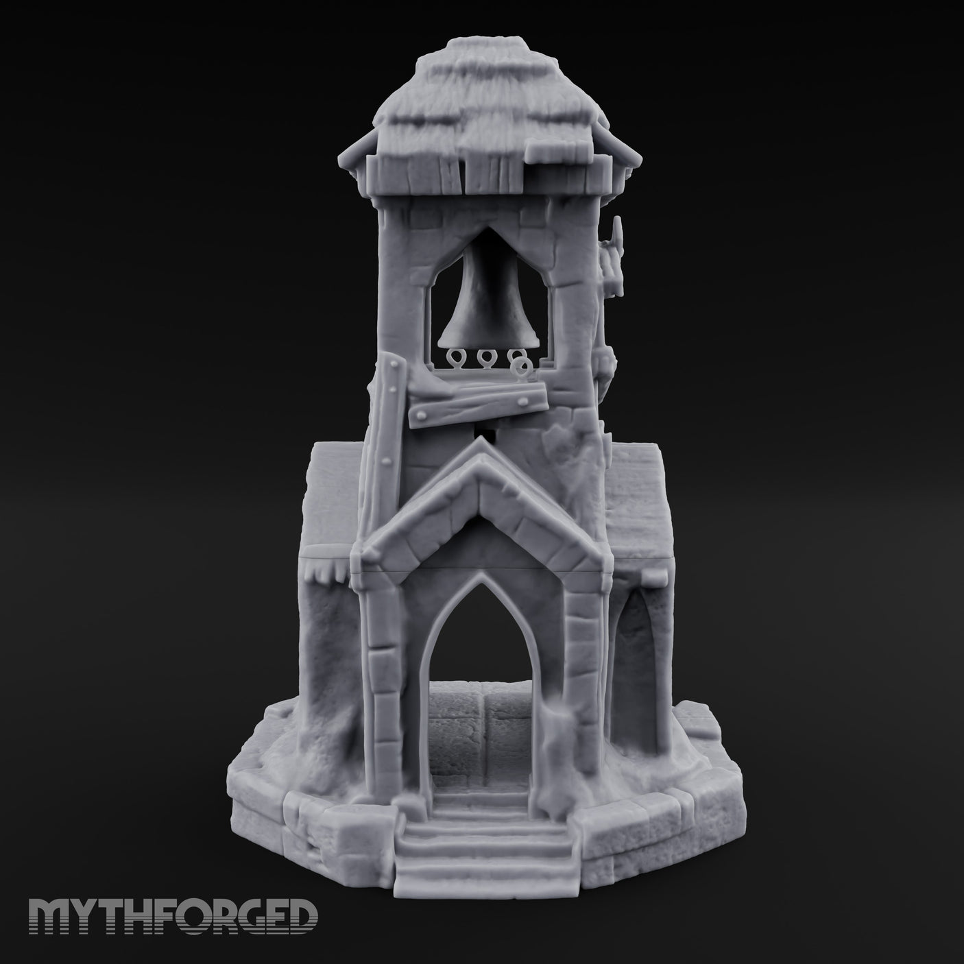 Thatched-Roof Bell-Hung Village Bell Tower Miniature for Dungeons and Dragons, Pathfinder or other TTRPGs