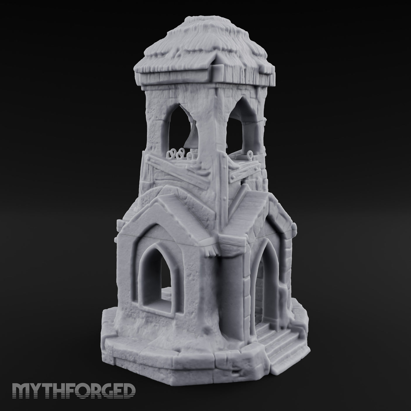 Thatched-Roof Bell-Hung Village Bell Tower Miniature for Dungeons and Dragons, Pathfinder or other TTRPGs