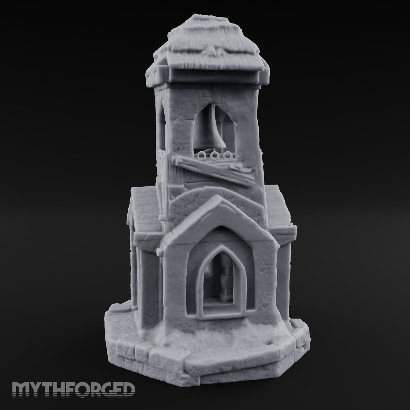 Thatched-Roof Bell-Hung Village Bell Tower Miniature for Dungeons and Dragons, Pathfinder or other TTRPGs