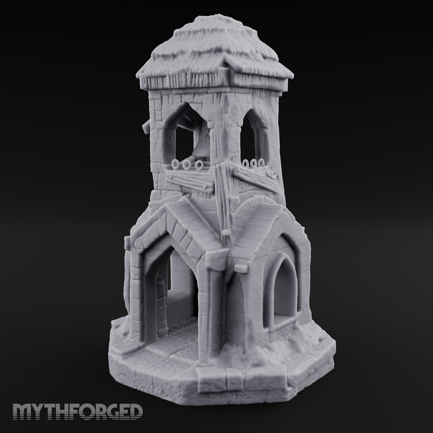 Thatched-Roof Bell-Hung Village Bell Tower Miniature for Dungeons and Dragons, Pathfinder or other TTRPGs