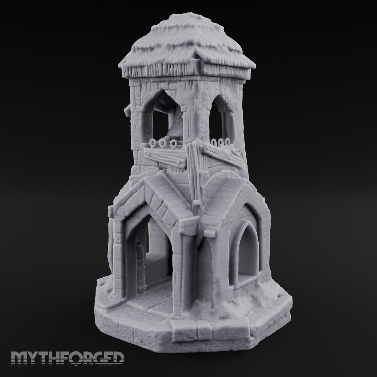 Thatched-Roof Bell-Hung Village Bell Tower Miniature for Dungeons and Dragons, Pathfinder or other TTRPGs