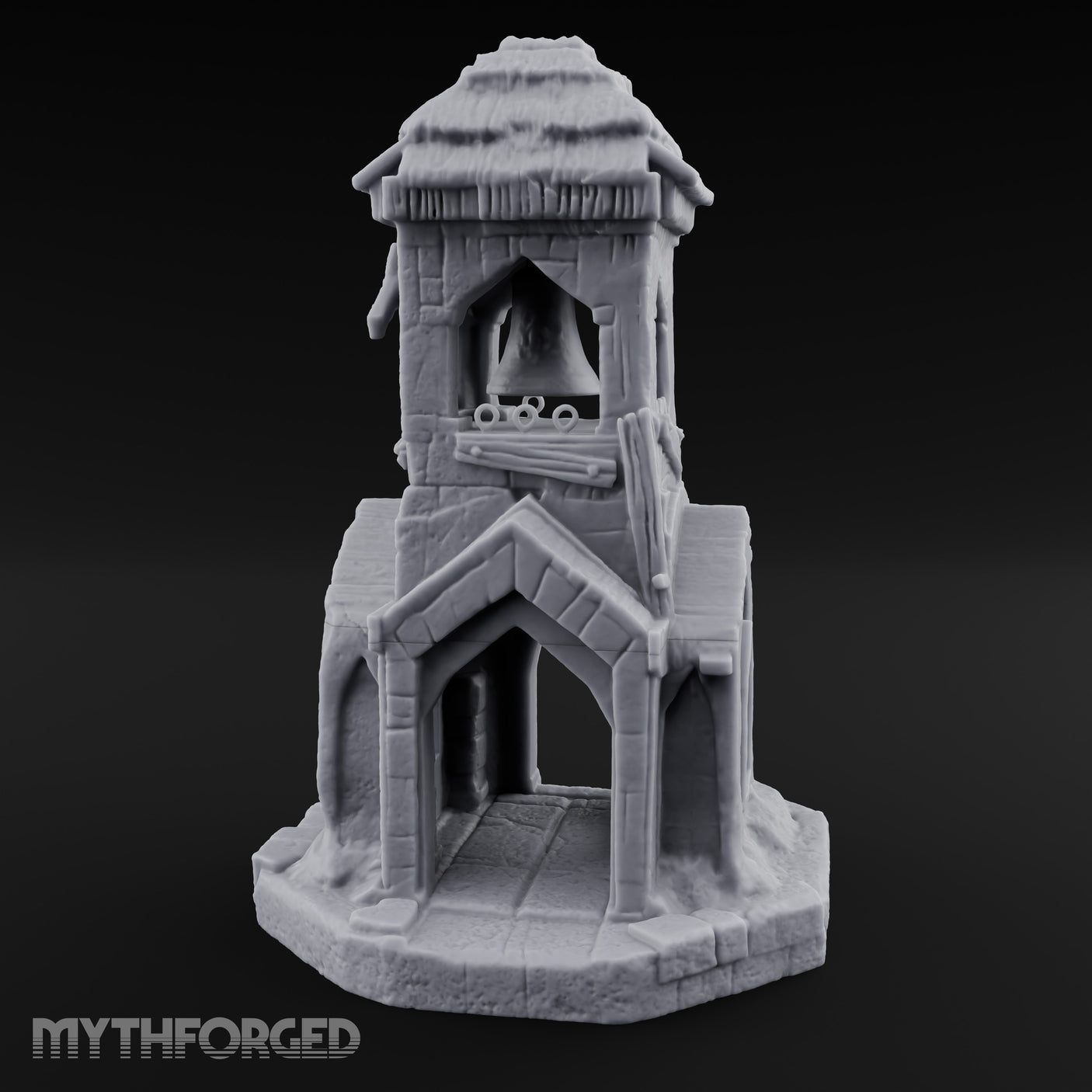 Thatched-Roof Bell-Hung Village Bell Tower Miniature for Dungeons and Dragons, Pathfinder or other TTRPGs