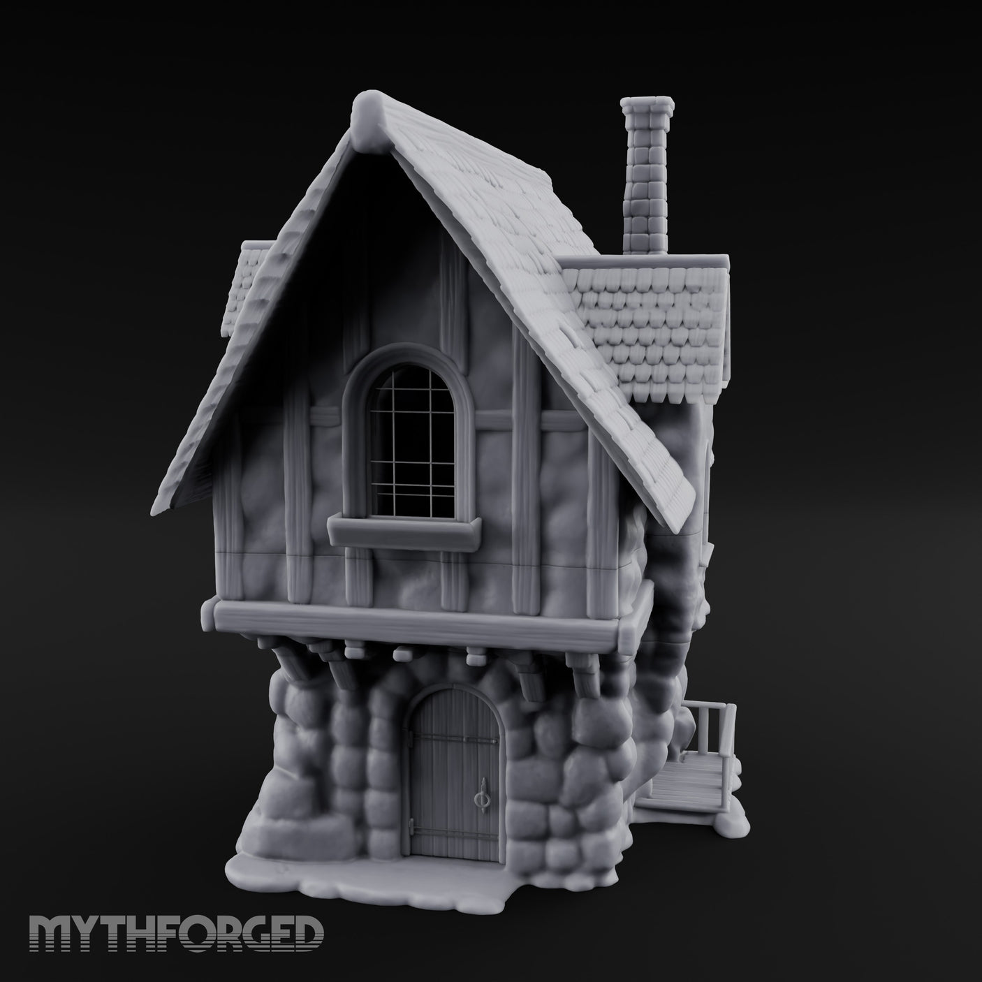 Thatched-Roof Cobblestone-Walled Village Cottage Miniature for Dungeons and Dragons, Pathfinder or other TTRPGs