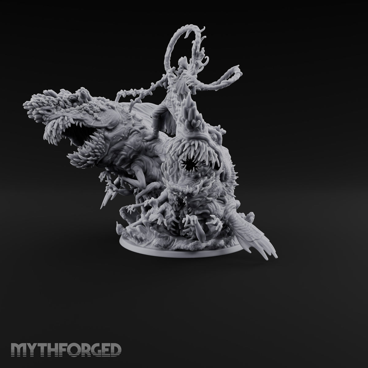 Two Maws, One Message Human Herald with Twin Maw Demons