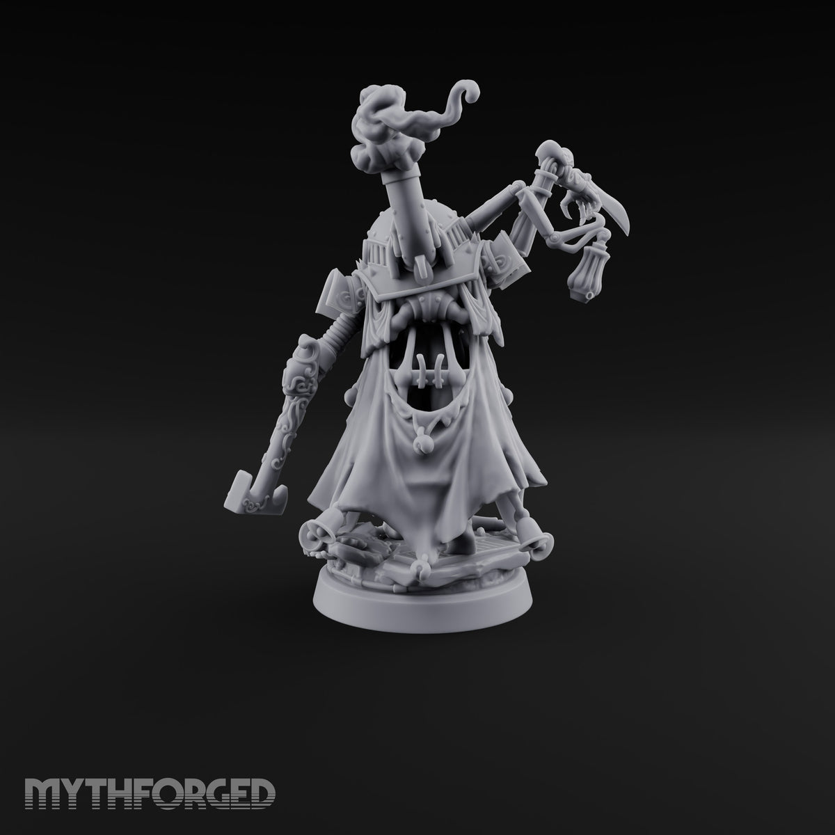 Taking Its Bow in Brass Warforged Ornate Multi-Armed Automaton with Curved Blade and Lantern