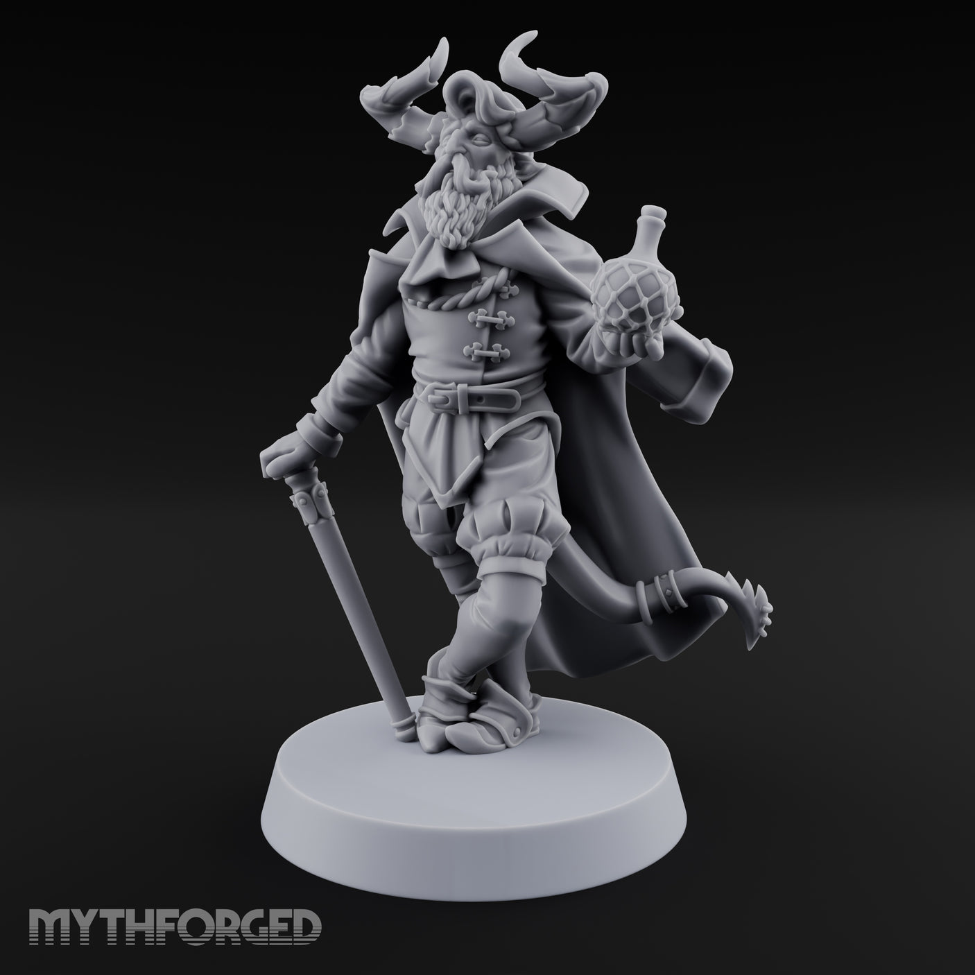 Leaning Casually Elder Tiefling Miniature for Dungeons and Dragons, Pathfinder or other TTRPGs