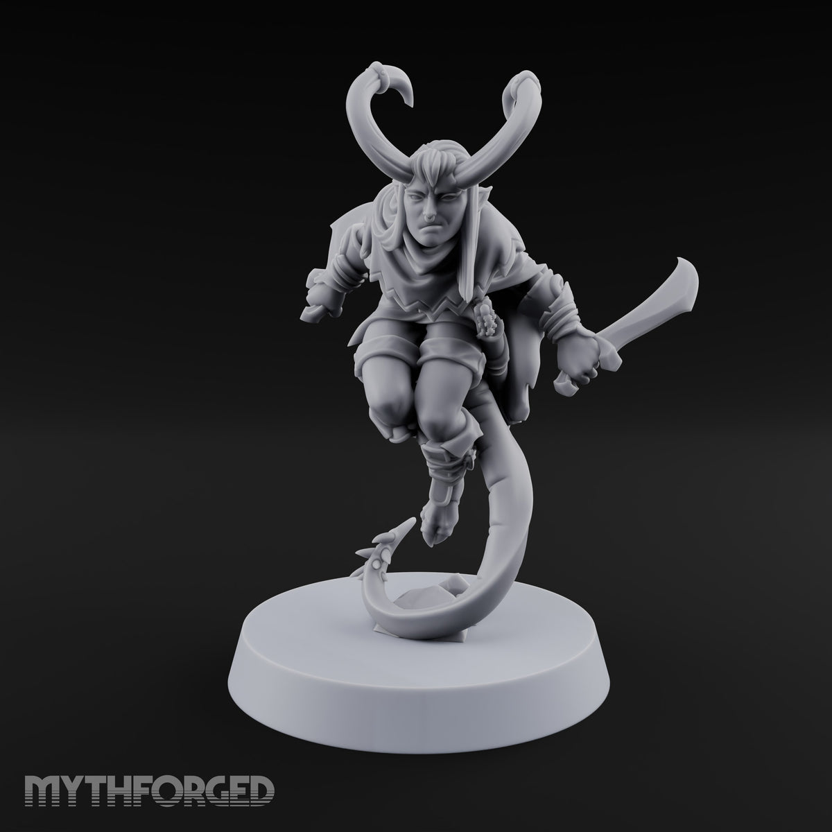 Tail Coiled, Bow Drawn Tiefling Rogue with Shortbow — Daggers