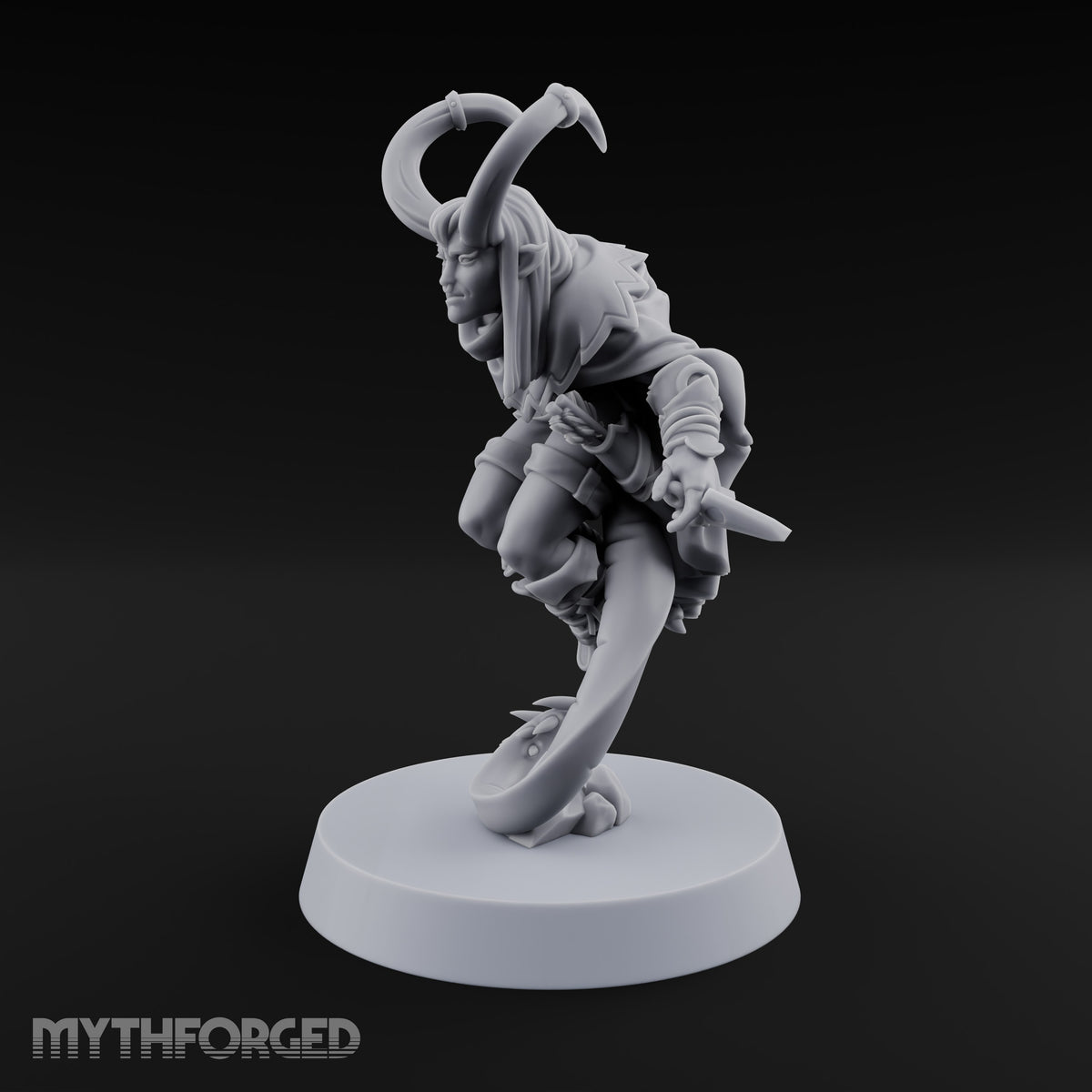 Tail Coiled, Bow Drawn Tiefling Rogue with Shortbow — Knives