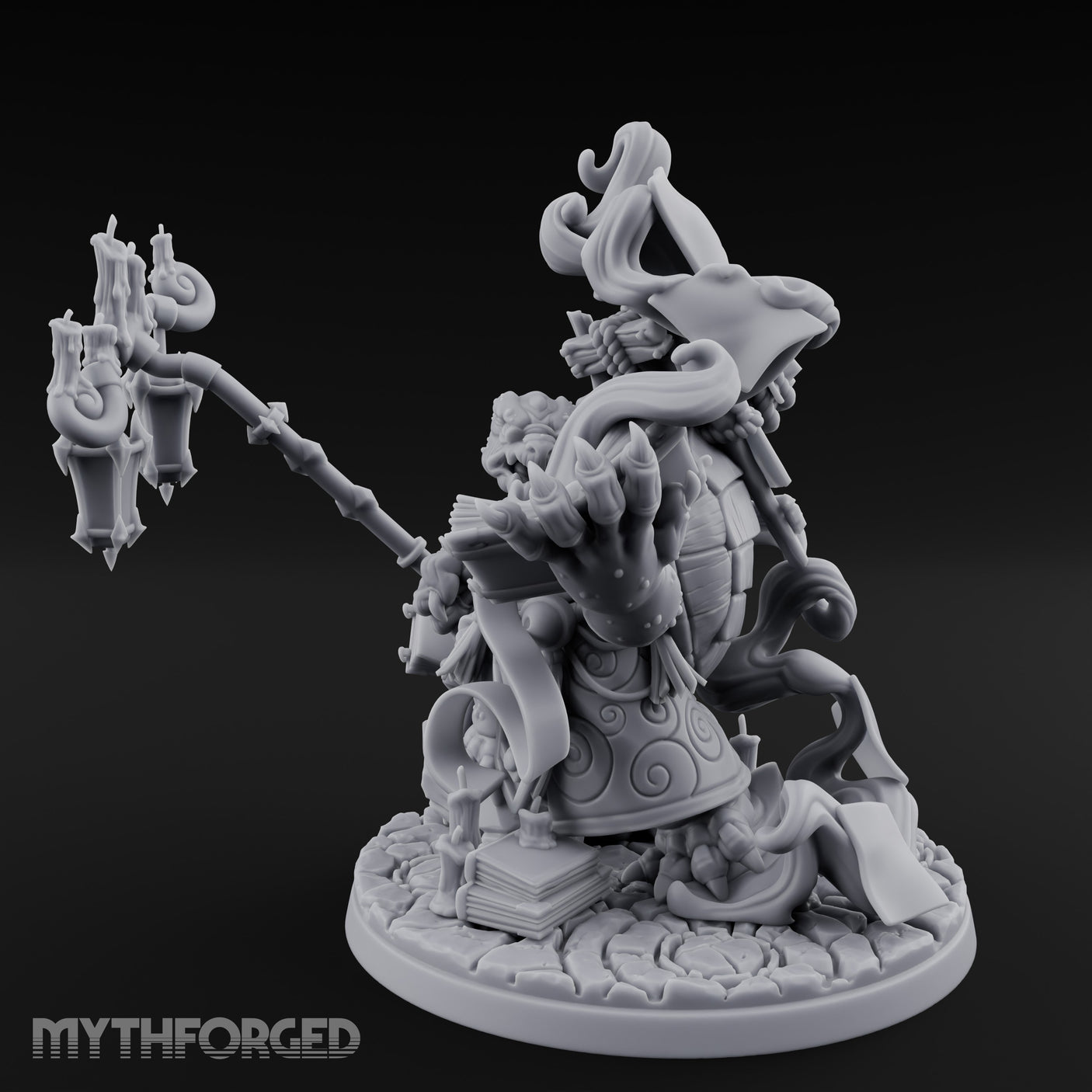Tome And Staff Clutching Tortle Archmage Miniature for Dungeons and Dragons, Pathfinder or other TTRPGs