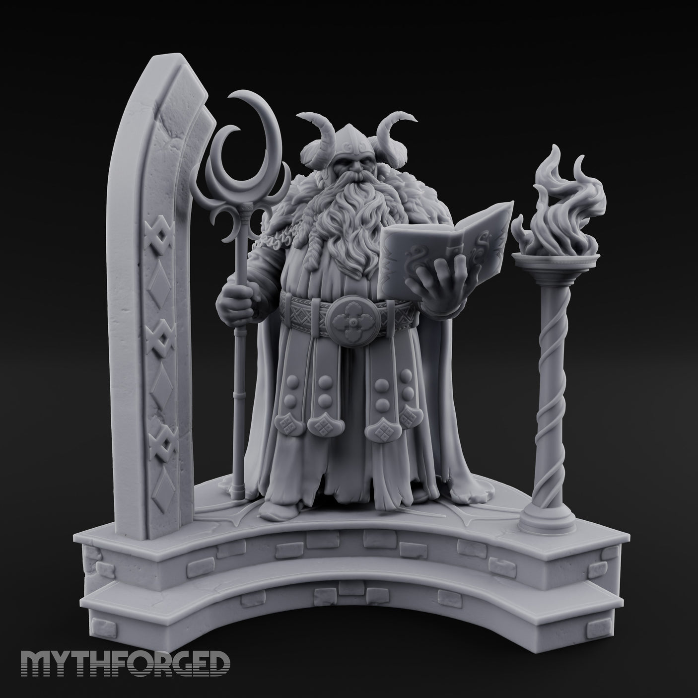 Tome Reading Staff Bearing Dwarf High Priest Miniature for Dungeons and Dragons, Pathfinder or other TTRPGs
