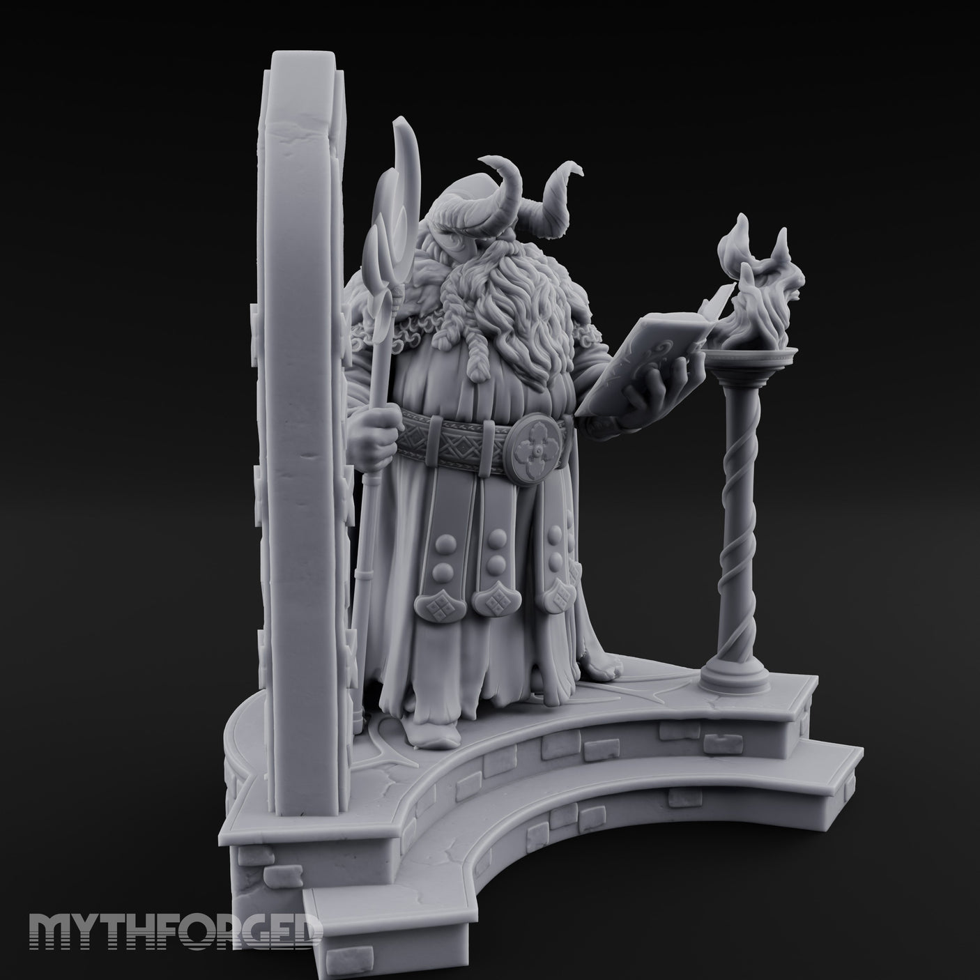 Tome Reading Staff Bearing Dwarf High Priest Miniature for Dungeons and Dragons, Pathfinder or other TTRPGs