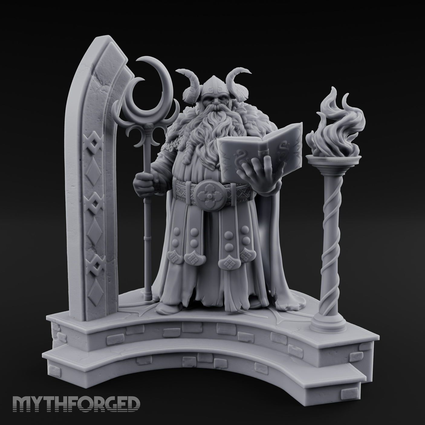 Tome Reading Staff Bearing Dwarf High Priest Miniature for Dungeons and Dragons, Pathfinder or other TTRPGs