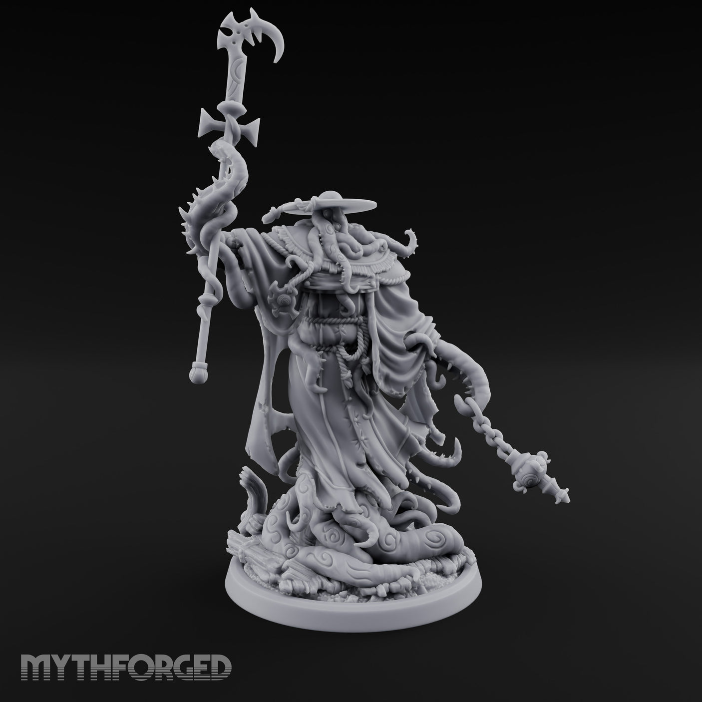 Tome Reading Staff Wielding Deep One Bishop A Miniature for Dungeons and Dragons, Pathfinder or other TTRPGs