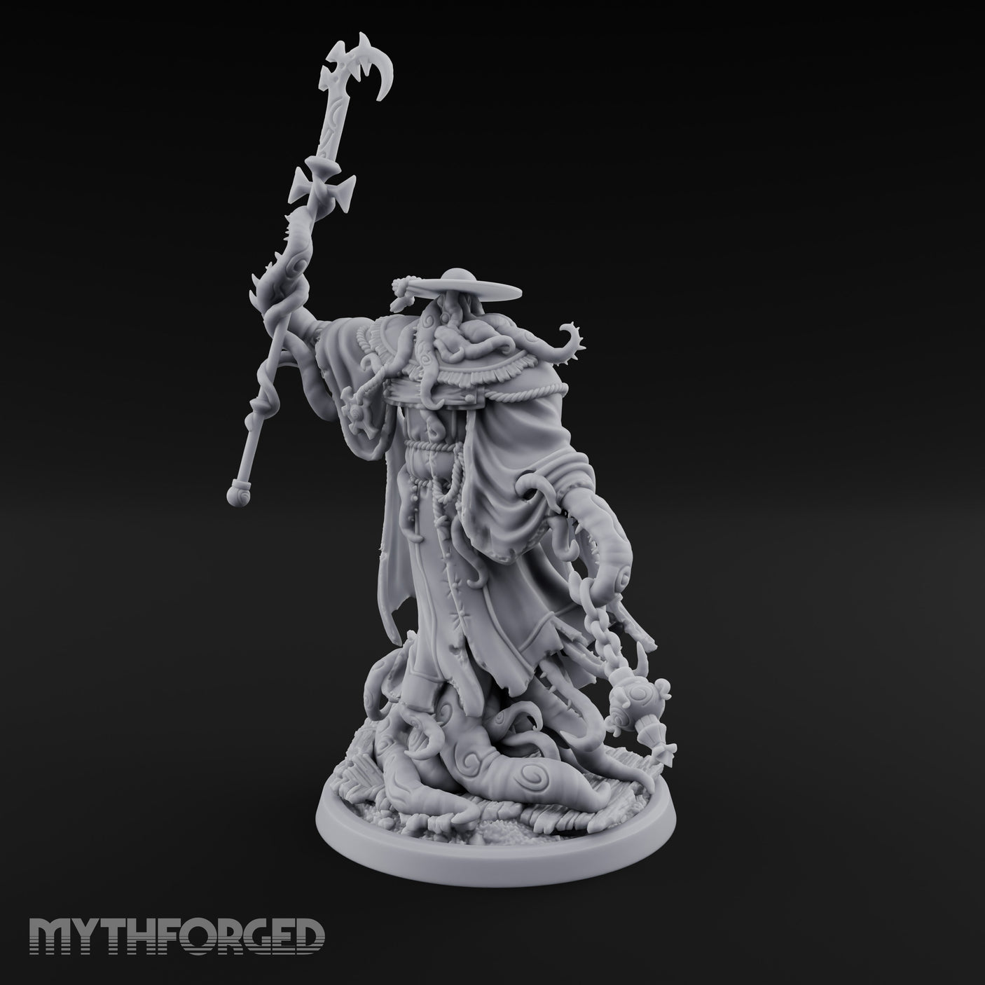 Tome Reading Staff Wielding Deep One Bishop A Miniature for Dungeons and Dragons, Pathfinder or other TTRPGs