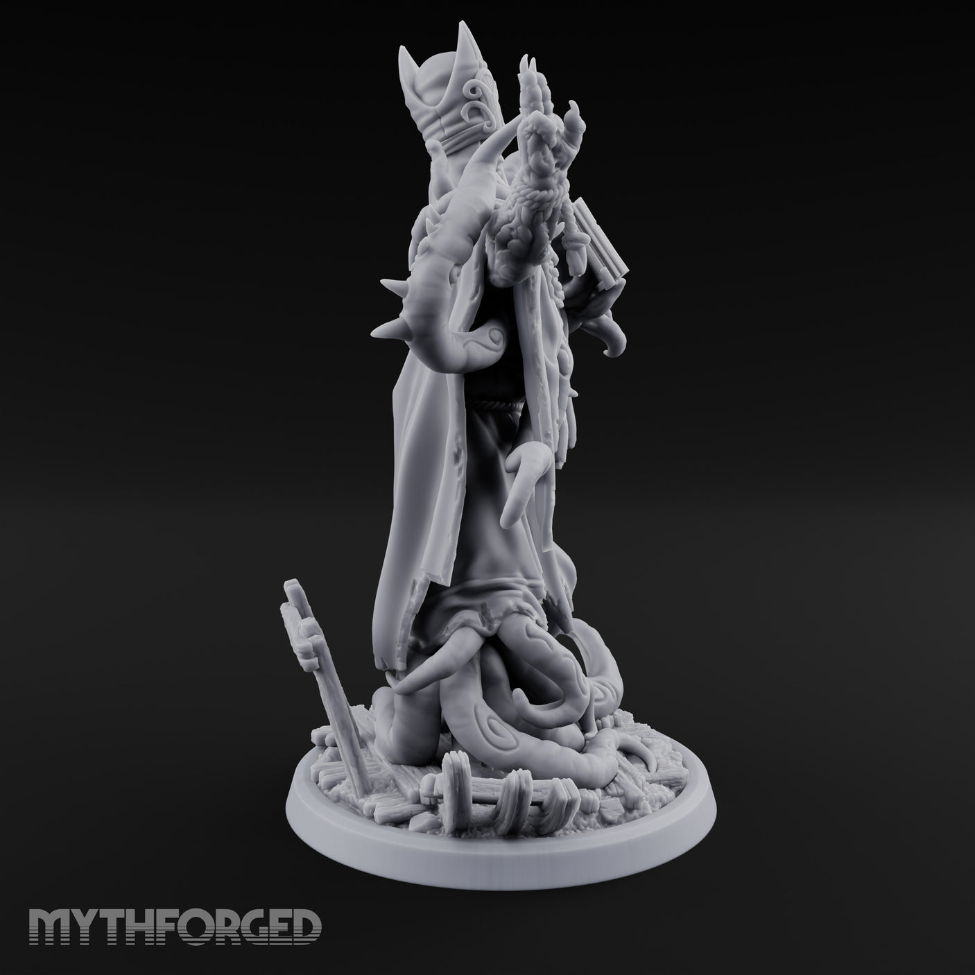 Tome Reading Staff Wielding Deep One Bishop B Miniature for Dungeons and Dragons, Pathfinder or other TTRPGs