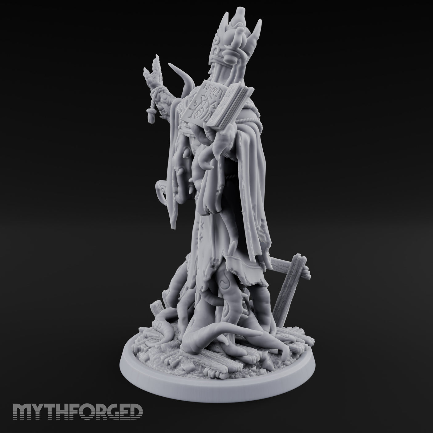 Tome Reading Staff Wielding Deep One Bishop B Miniature for Dungeons and Dragons, Pathfinder or other TTRPGs