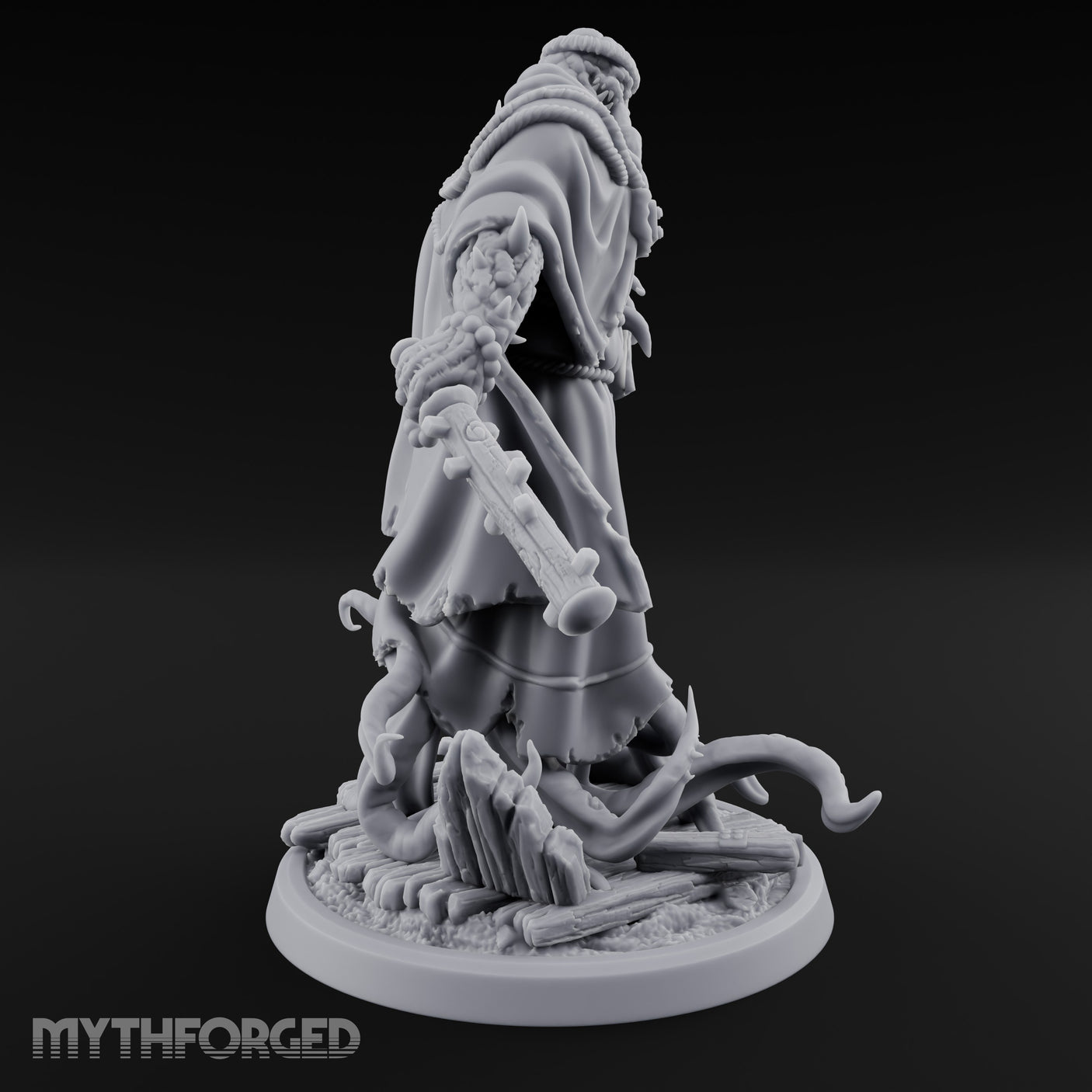 Tome Reading Staff Wielding Deep One Bishop C Miniature for Dungeons and Dragons, Pathfinder or other TTRPGs