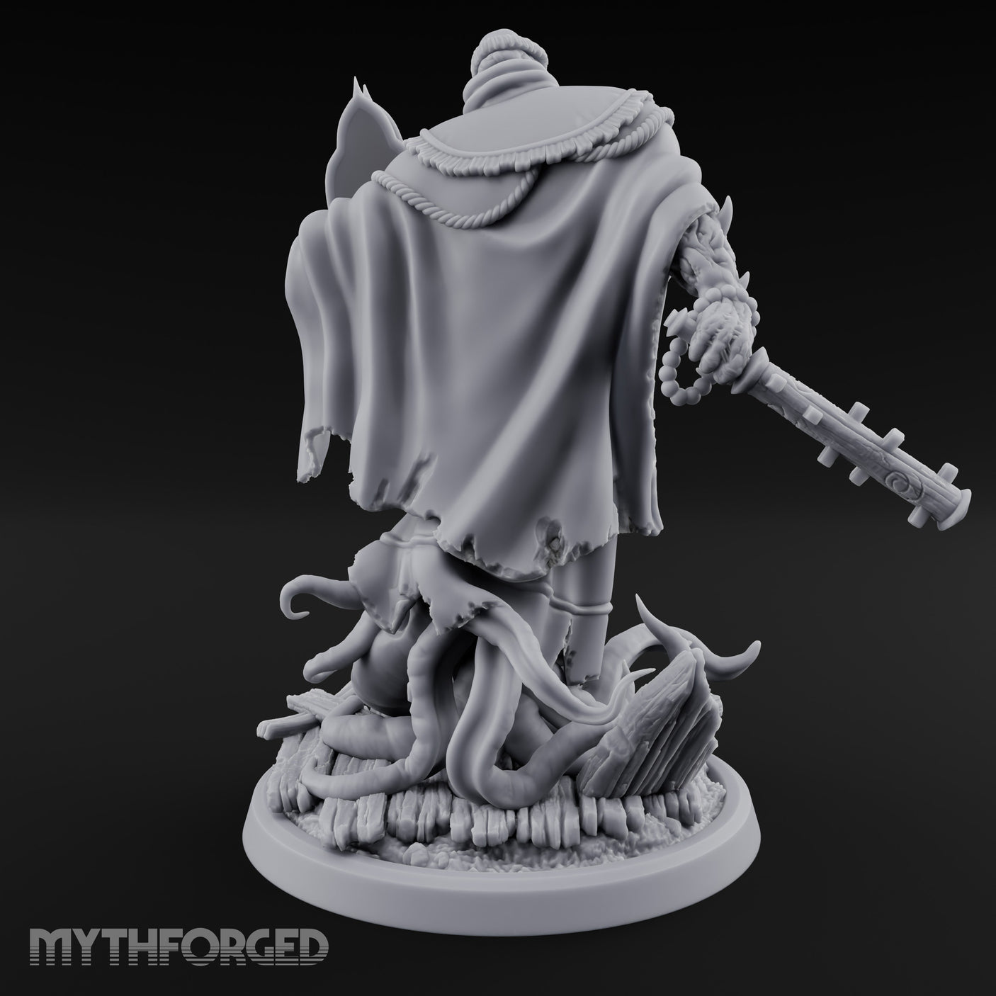 Tome Reading Staff Wielding Deep One Bishop C Miniature for Dungeons and Dragons, Pathfinder or other TTRPGs