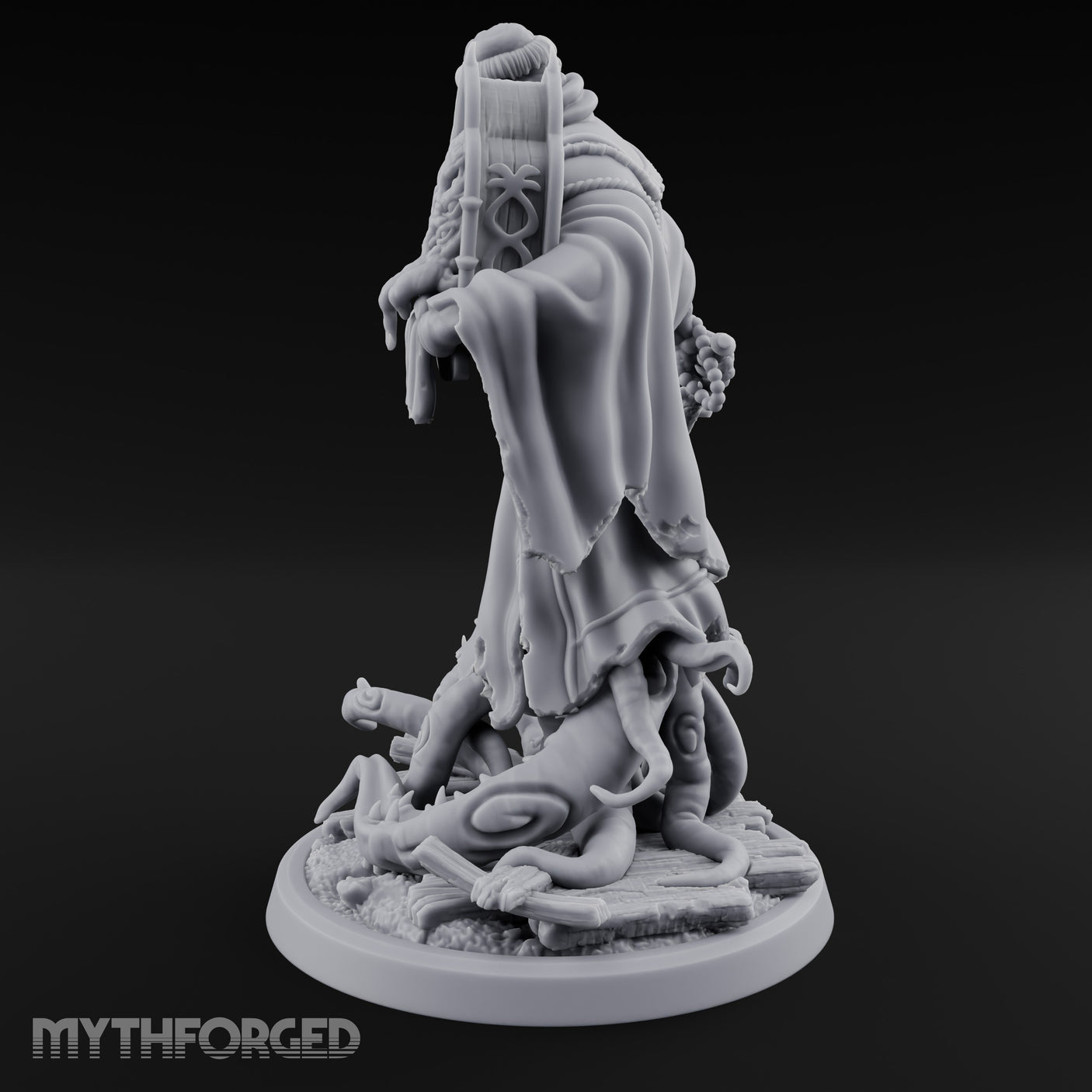 Tome Reading Staff Wielding Deep One Bishop C Miniature for Dungeons and Dragons, Pathfinder or other TTRPGs