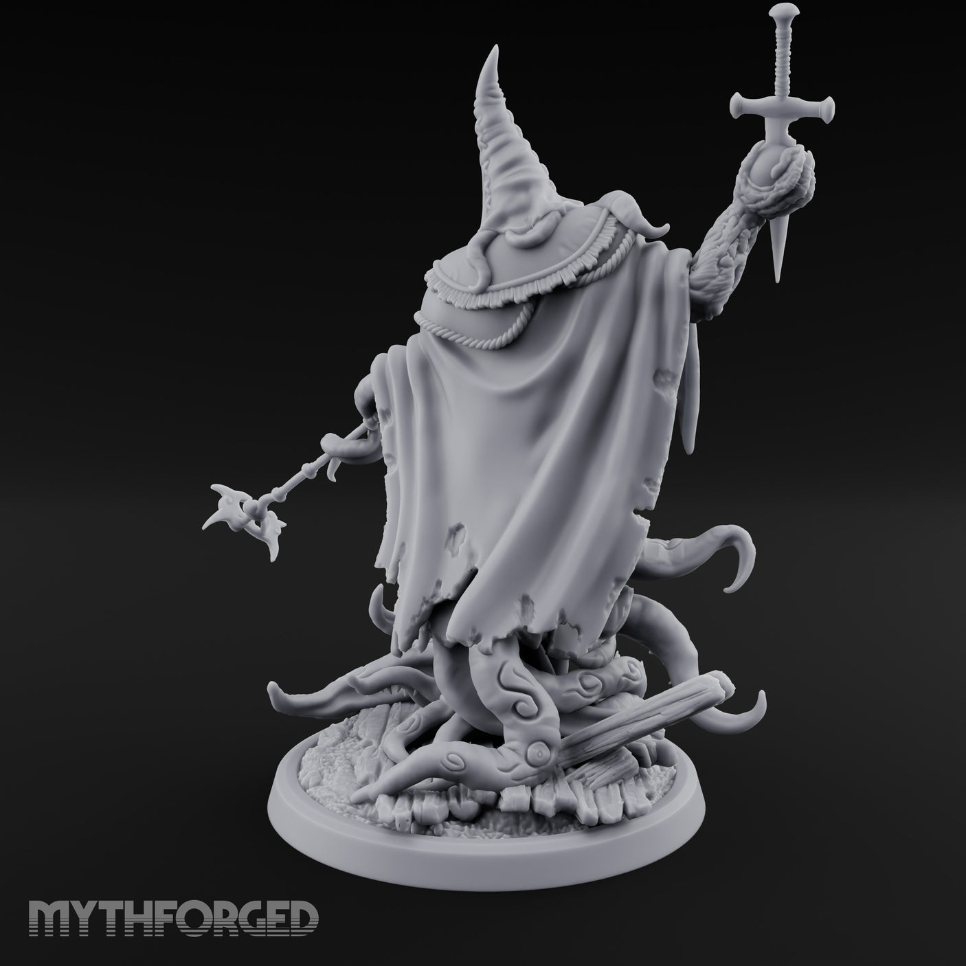 Tome Reading Staff Wielding Deep One Bishop D Miniature for Dungeons and Dragons, Pathfinder or other TTRPGs