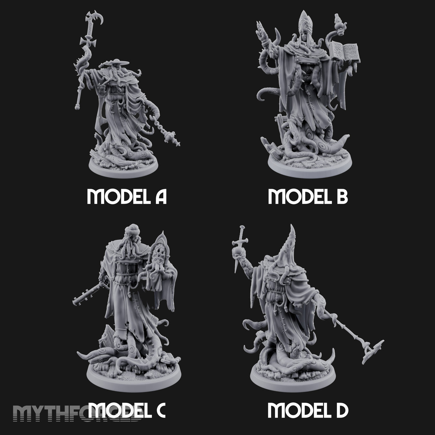 Tome Reading Staff Wielding Deep One Bishops Miniature for Dungeons and Dragons, Pathfinder or other TTRPGs