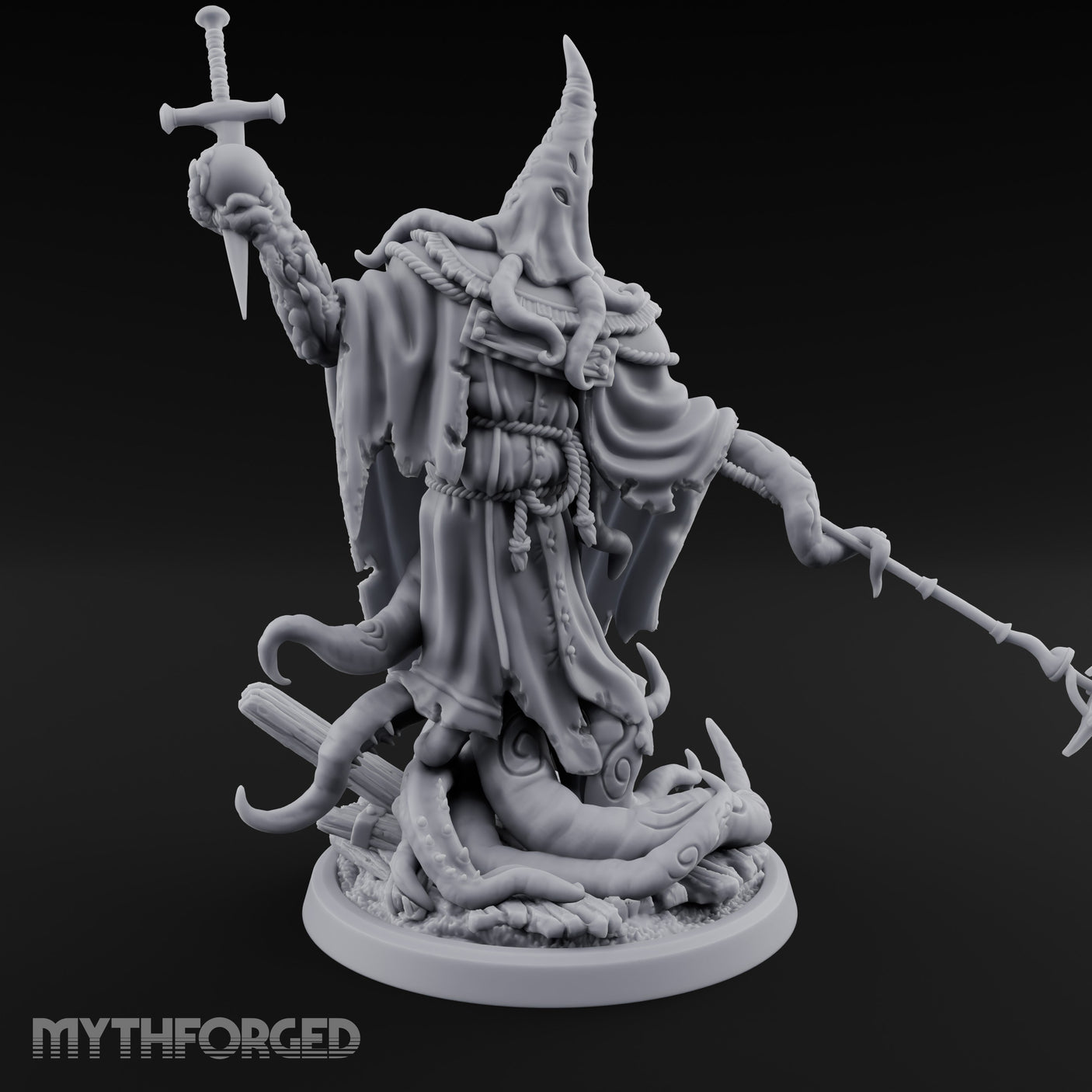 Tome Reading Staff Wielding Deep One Bishops Miniature for Dungeons and Dragons, Pathfinder or other TTRPGs