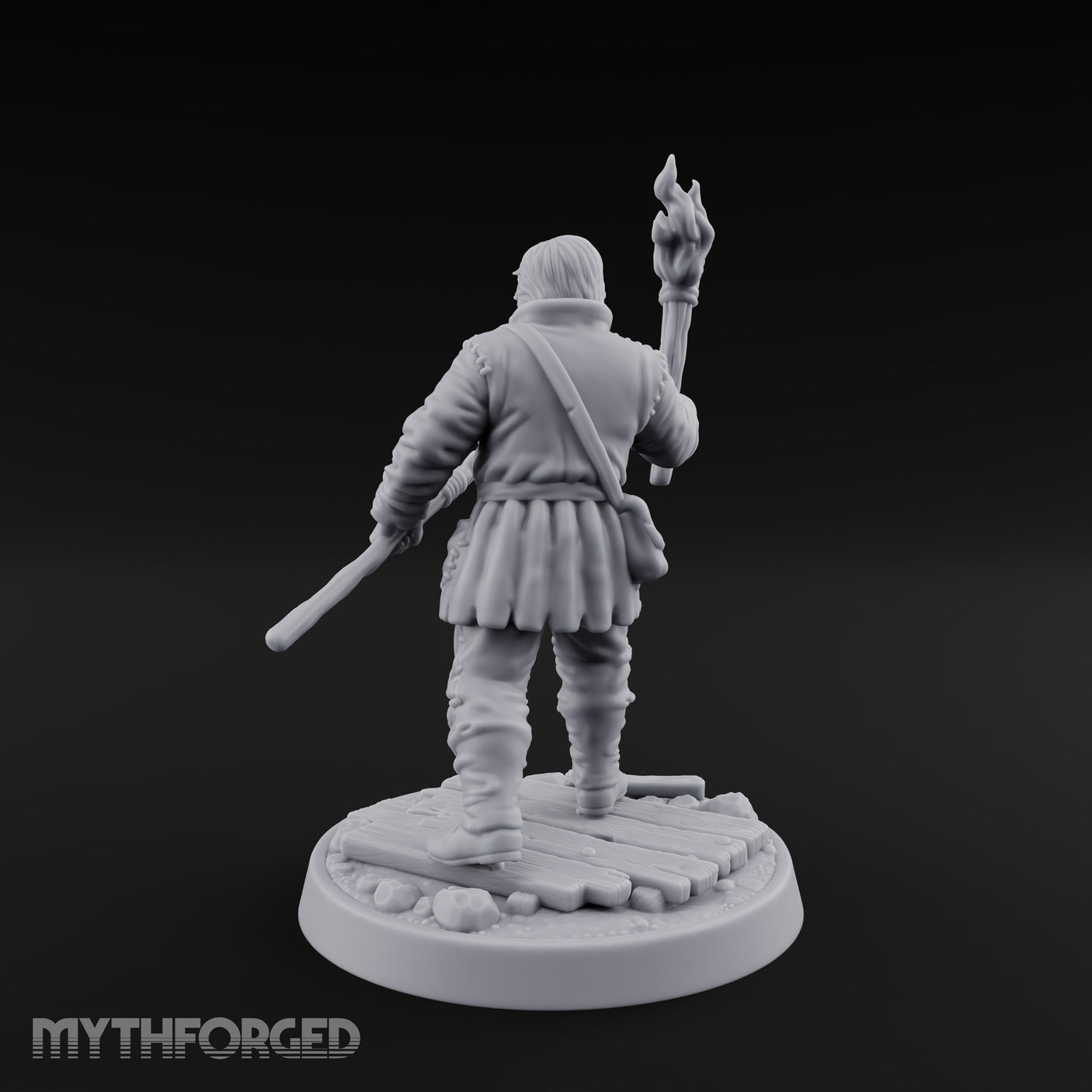 Torch Aloft Rifle Gripping Human Watchman Miniature for Dungeons and Dragons, Pathfinder or other TTRPGs
