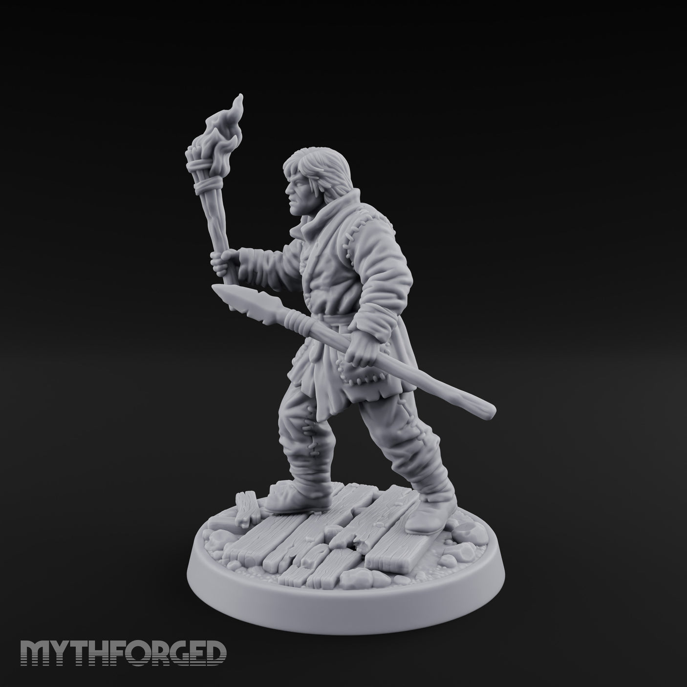 Torch Aloft Rifle Gripping Human Watchman Miniature for Dungeons and Dragons, Pathfinder or other TTRPGs