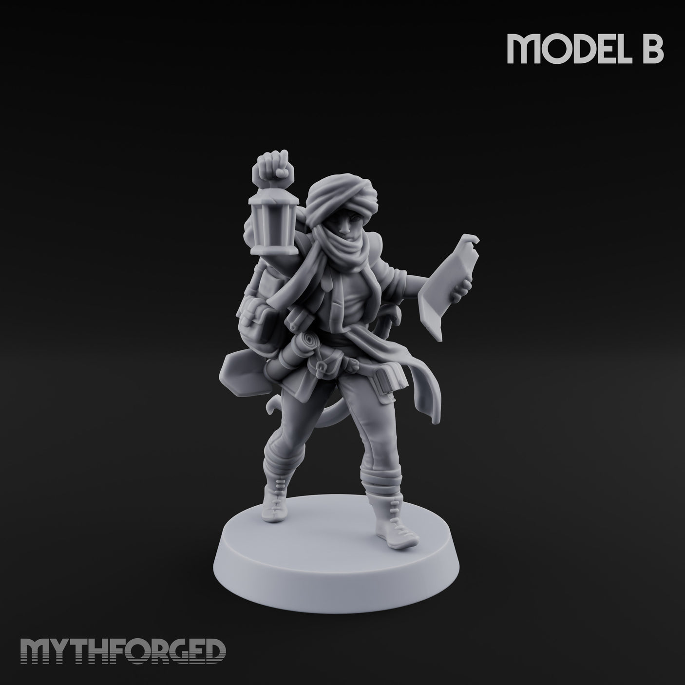 Torch And Map Bearing Tomb Raider B Miniature for Dungeons and Dragons, Pathfinder or other TTRPGs