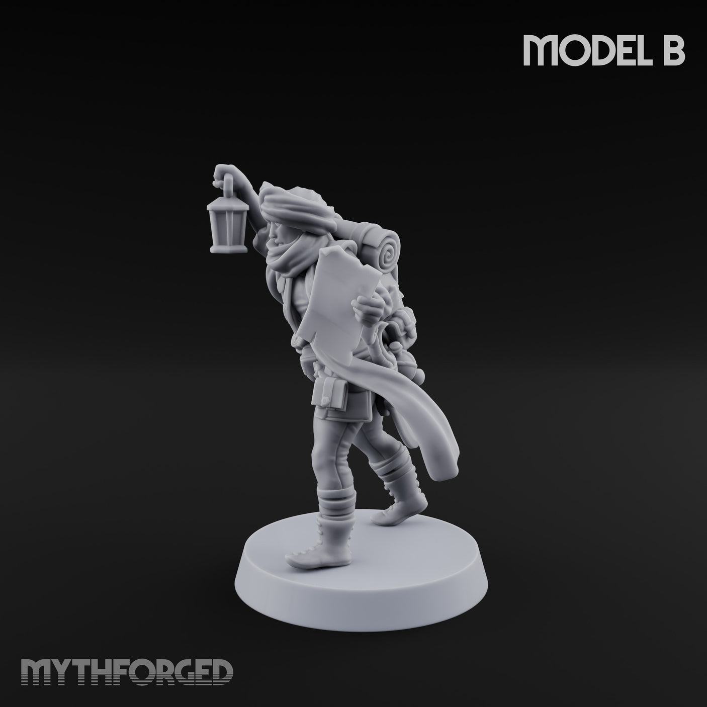 Torch And Map Bearing Tomb Raider B Miniature for Dungeons and Dragons, Pathfinder or other TTRPGs