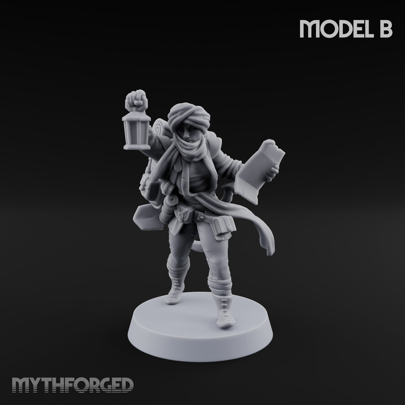 Torch And Map Bearing Tomb Raider B Miniature for Dungeons and Dragons, Pathfinder or other TTRPGs