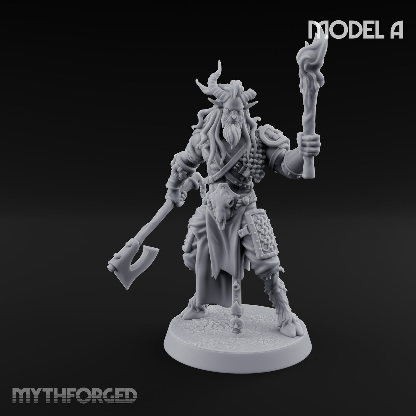 Torch Axe Bearing Saytr Barbarian Shaman A Miniature for Dungeons and Dragons, Pathfinder or other TTRPGs