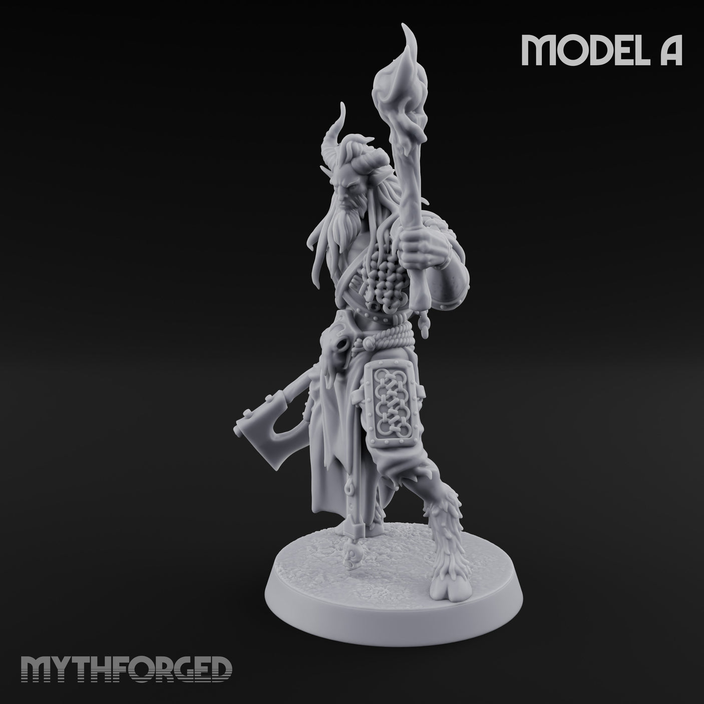 Torch Axe Bearing Saytr Barbarian Shaman A Miniature for Dungeons and Dragons, Pathfinder or other TTRPGs