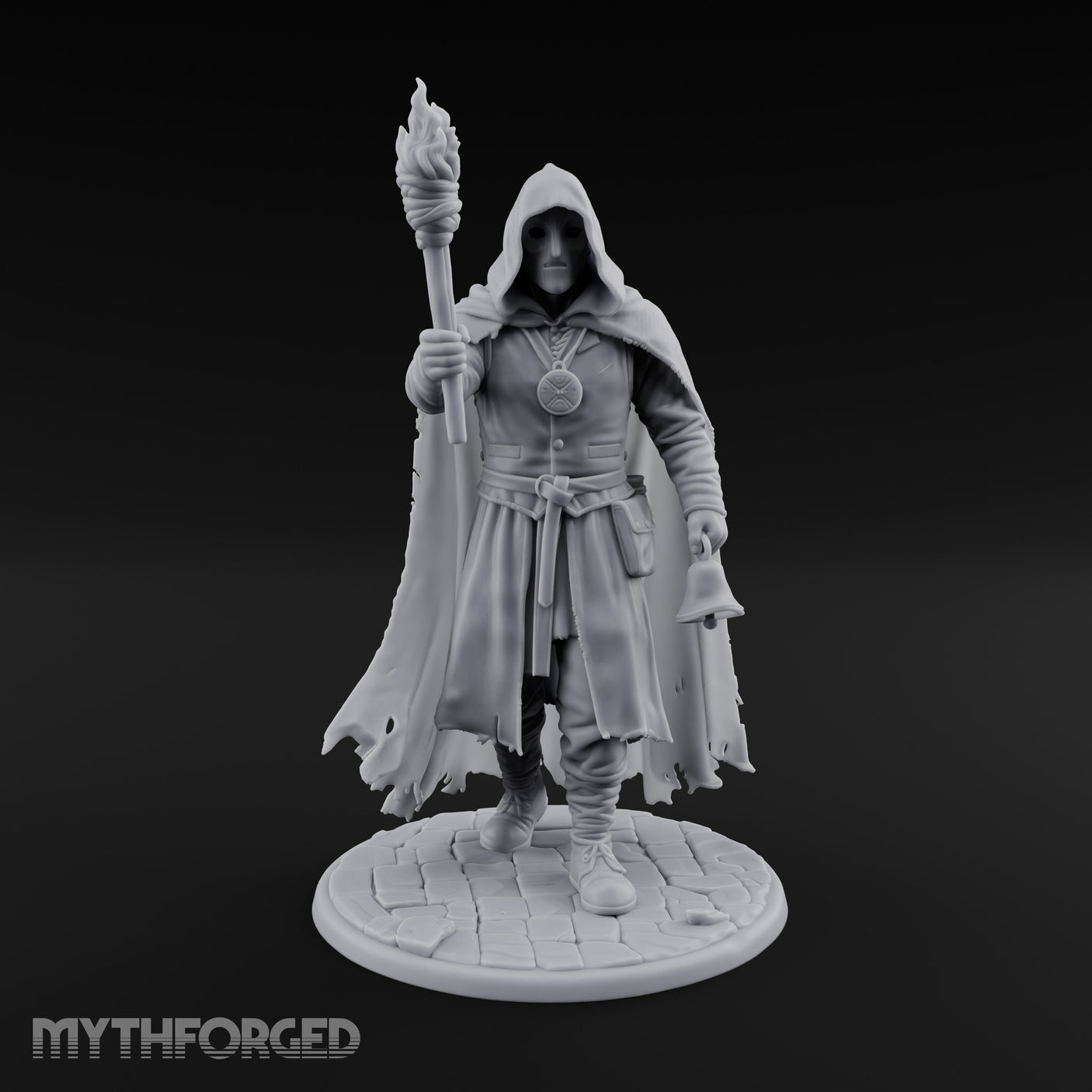 Torch Bearing Bell Ringing Human Cultist Miniature for Dungeons and Dragons, Pathfinder or other TTRPGs