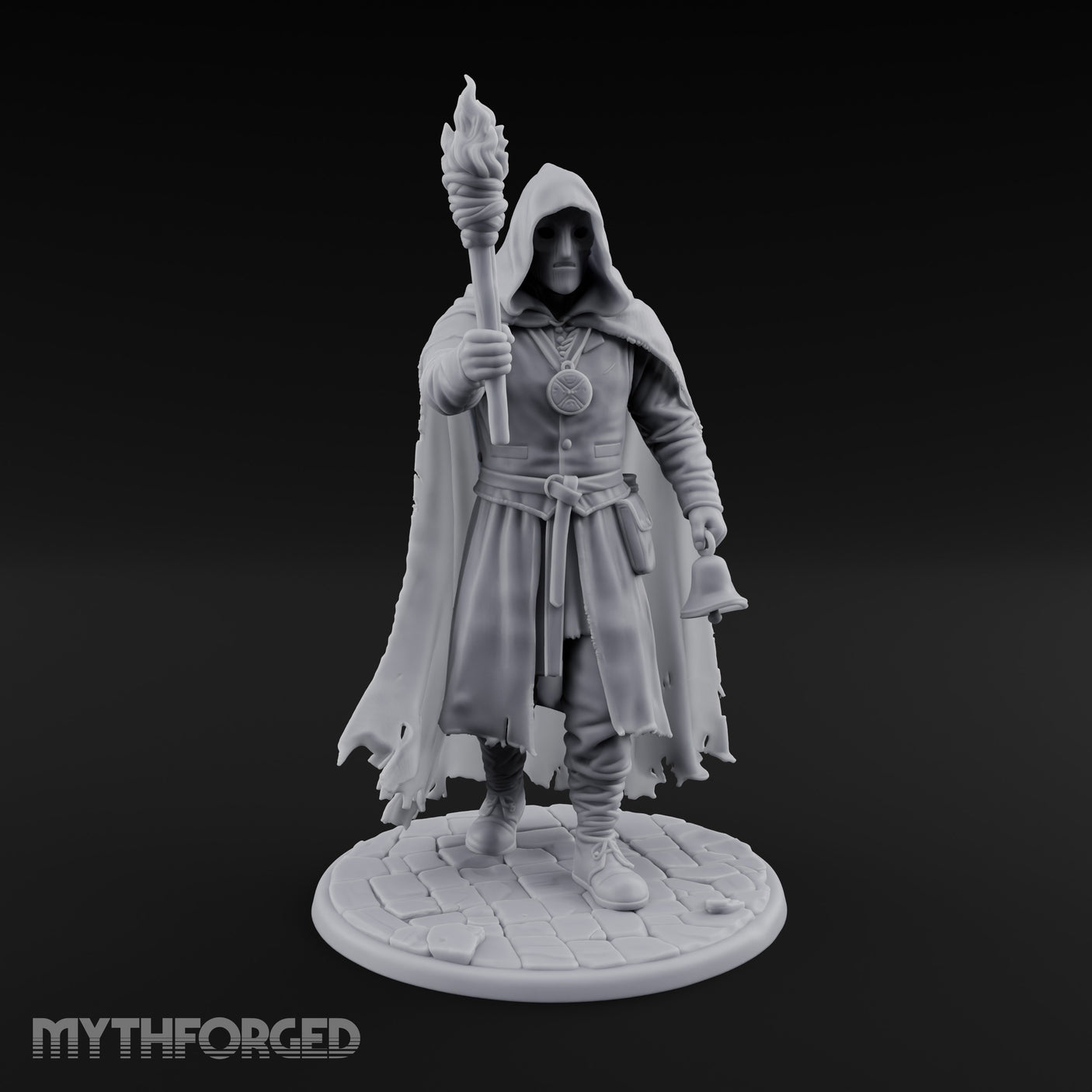 Torch Bearing Bell Ringing Human Cultist Miniature for Dungeons and Dragons, Pathfinder or other TTRPGs