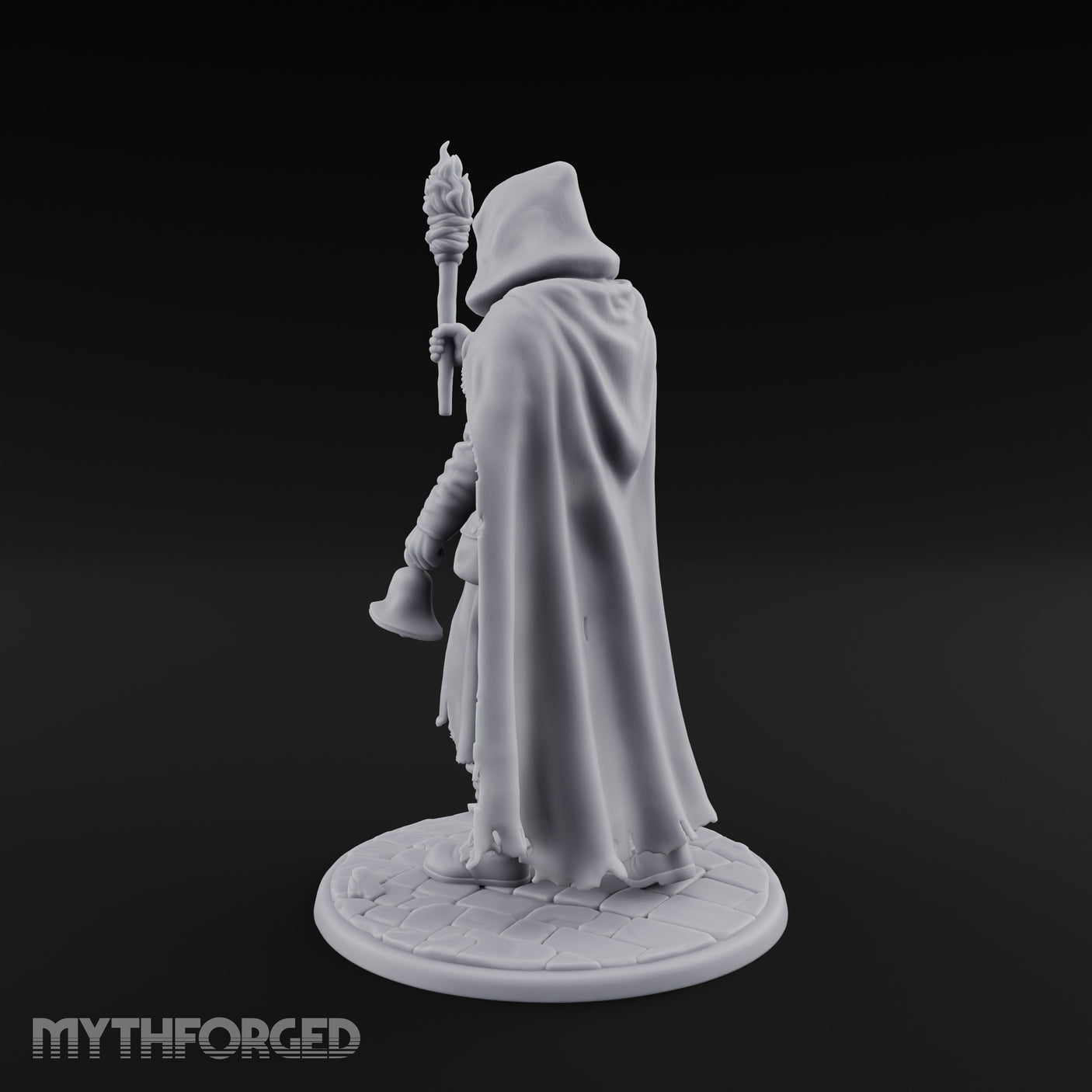 Torch Bearing Bell Ringing Human Cultist Miniature for Dungeons and Dragons, Pathfinder or other TTRPGs