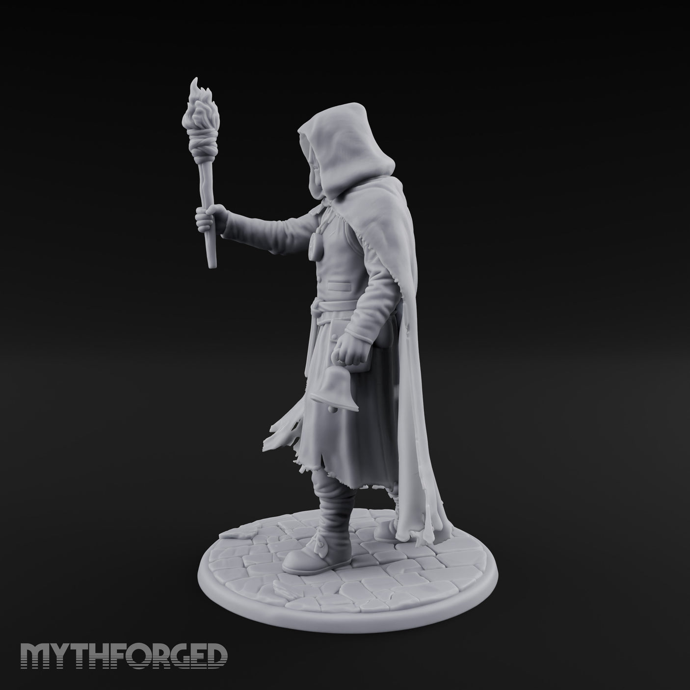 Torch Bearing Bell Ringing Human Cultist Miniature for Dungeons and Dragons, Pathfinder or other TTRPGs