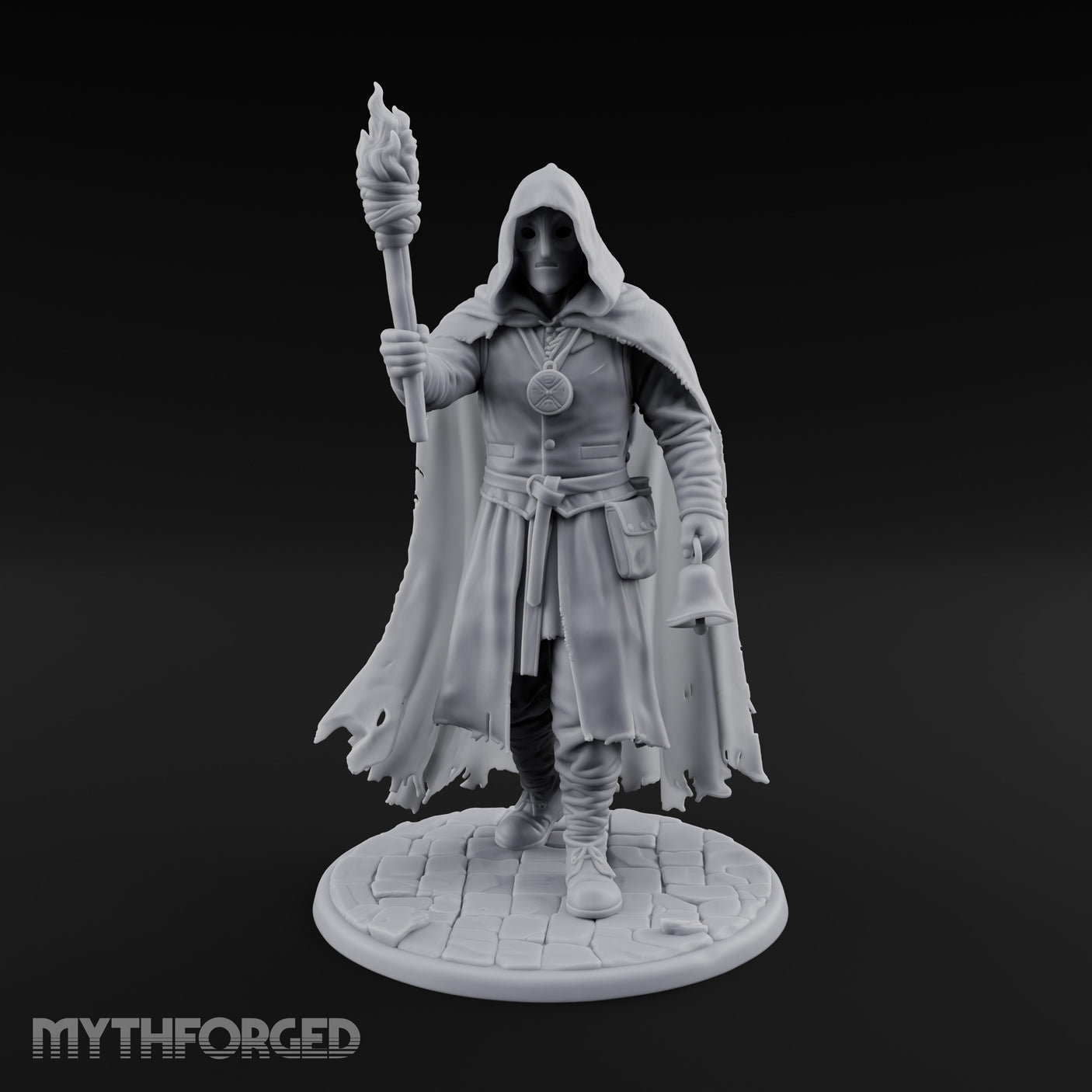 Torch Bearing Bell Ringing Human Cultist Miniature for Dungeons and Dragons, Pathfinder or other TTRPGs