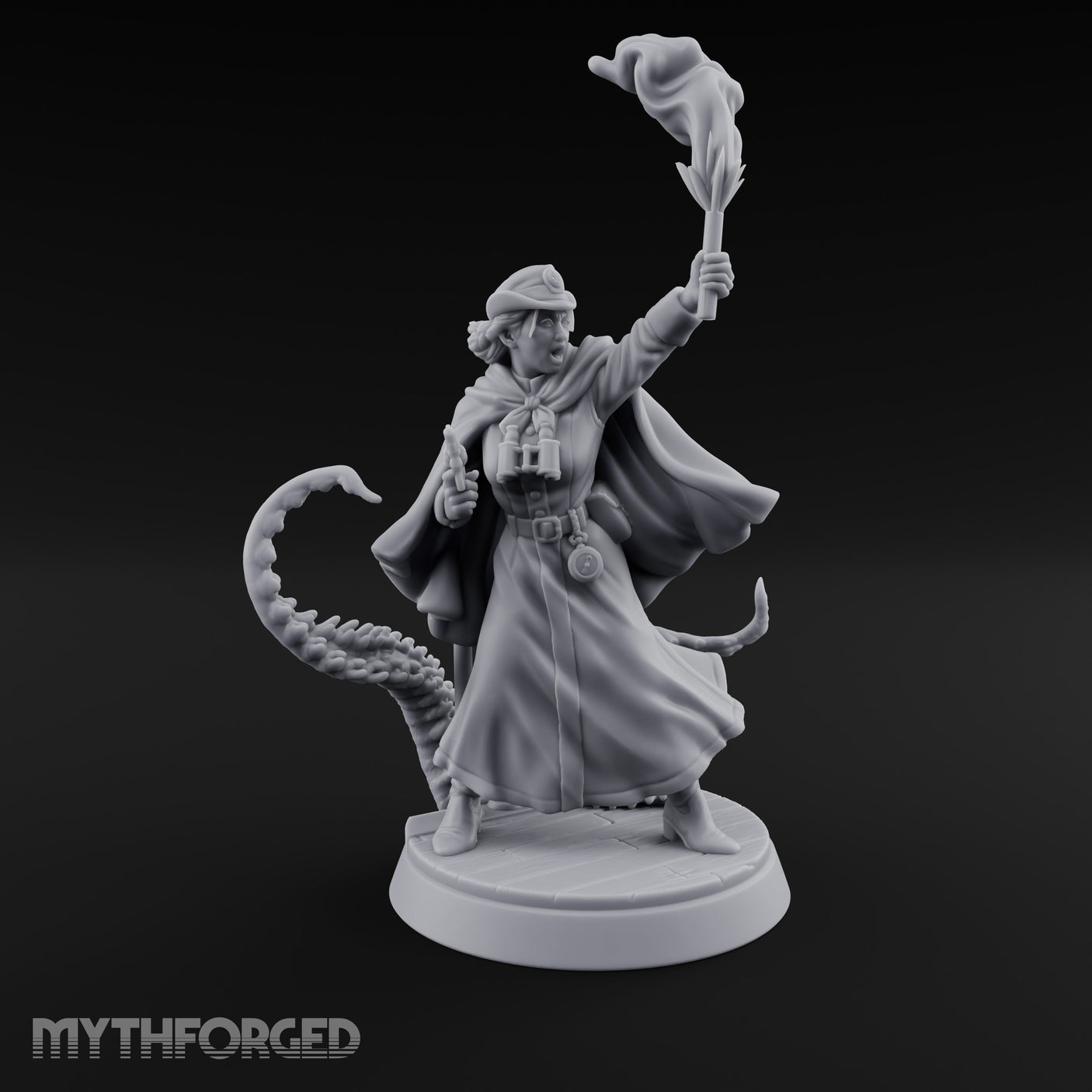 Torch Brandishing Human Monster Hunter Miniature for Dungeons and Dragons, Pathfinder or other TTRPGs