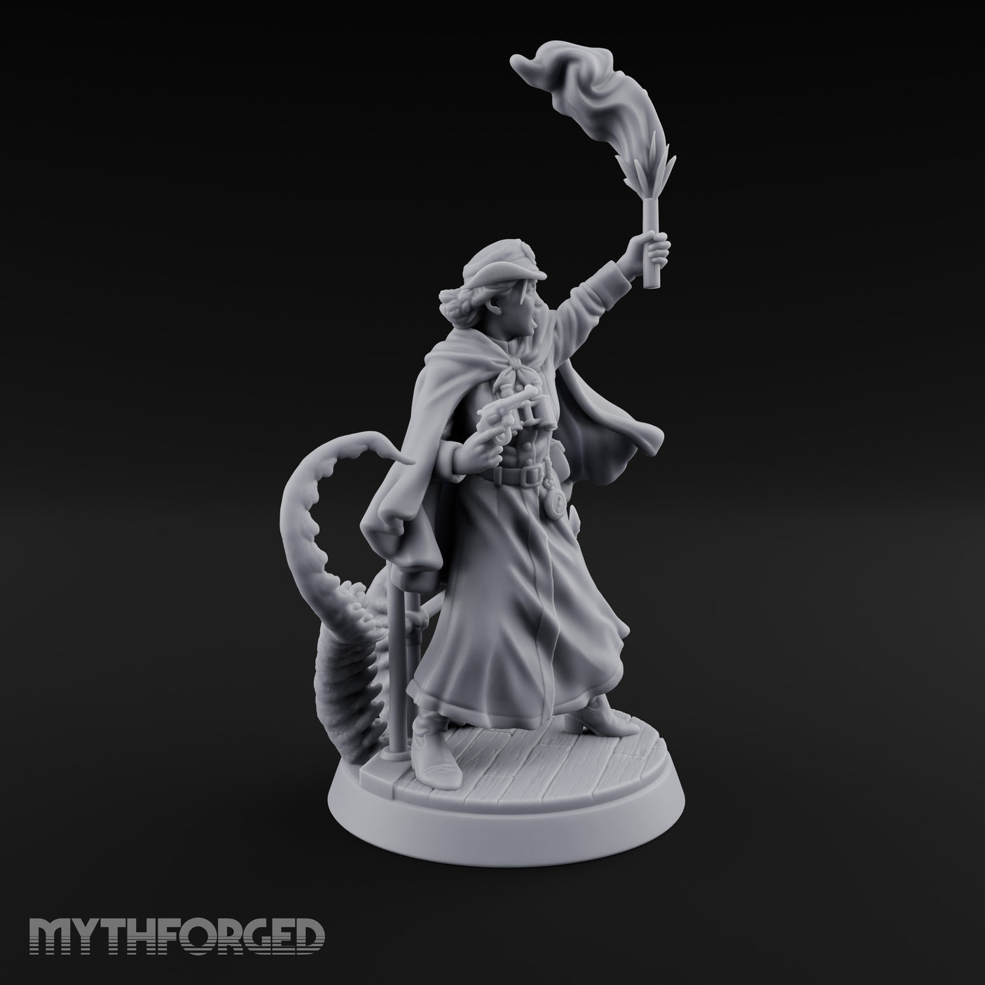 Torch Brandishing Human Monster Hunter Miniature for Dungeons and Dragons, Pathfinder or other TTRPGs