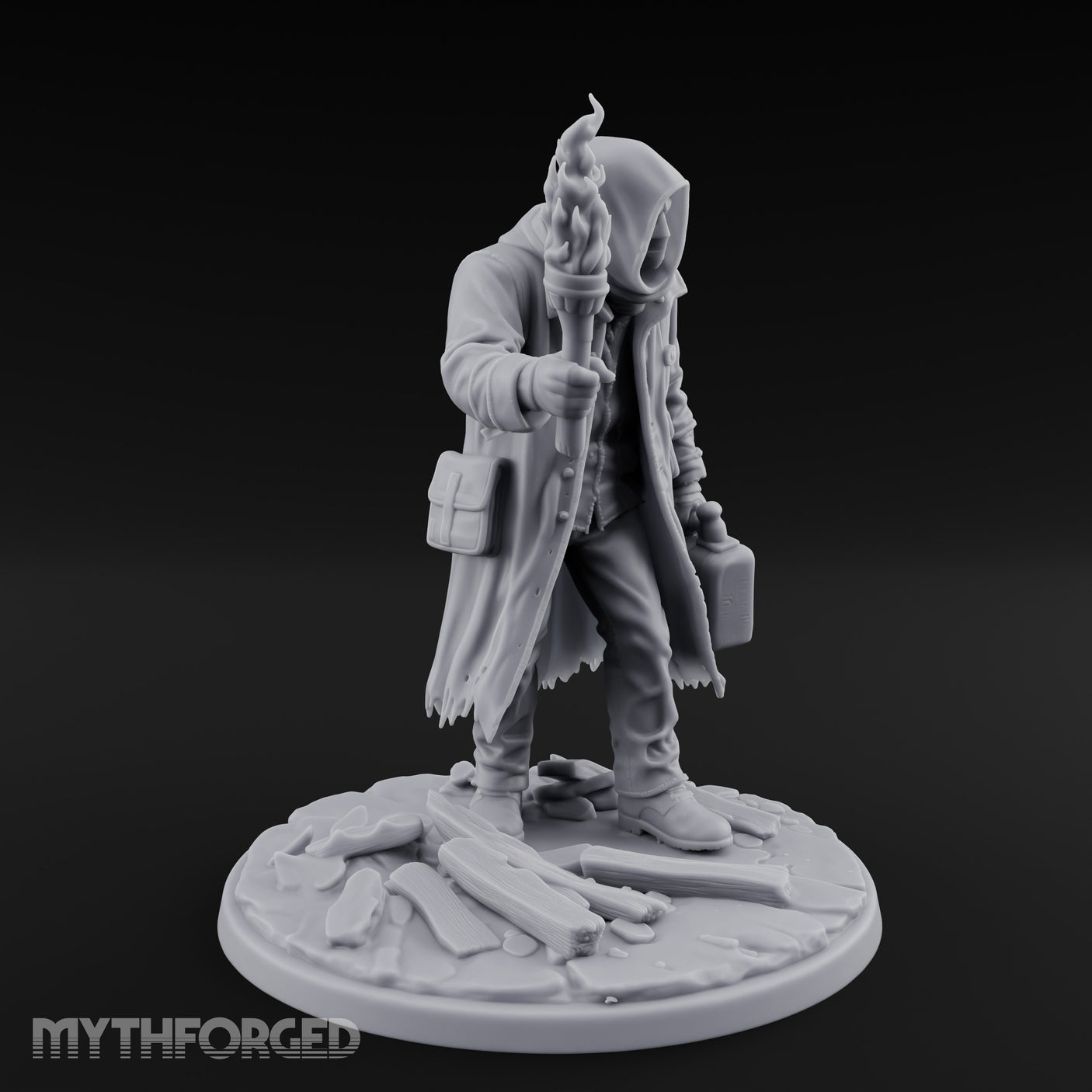 Torch Raising Canister Lugging Human Arsonist Miniature for Dungeons and Dragons, Pathfinder or other TTRPGs