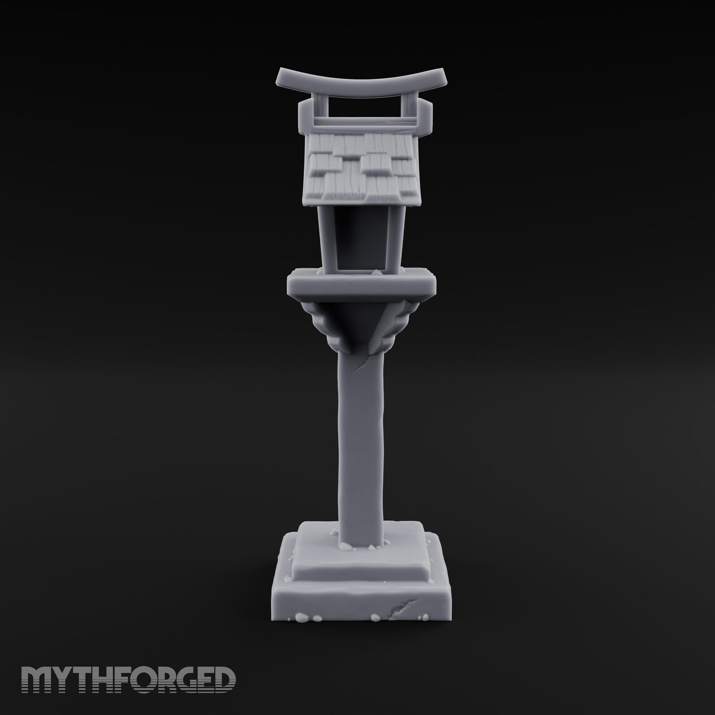Torii-Crowned Tile-Roofed Japanese Shrine Lantern Post Miniature for Dungeons and Dragons, Pathfinder or other TTRPGs