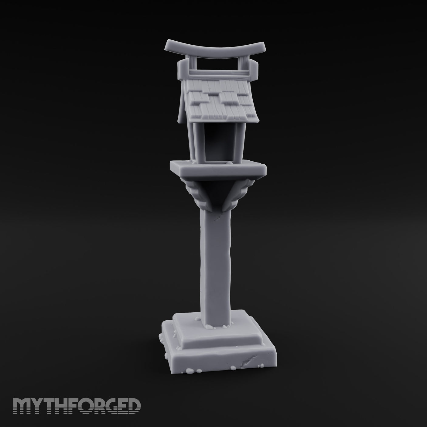 Torii-Crowned Tile-Roofed Japanese Shrine Lantern Post Miniature for Dungeons and Dragons, Pathfinder or other TTRPGs