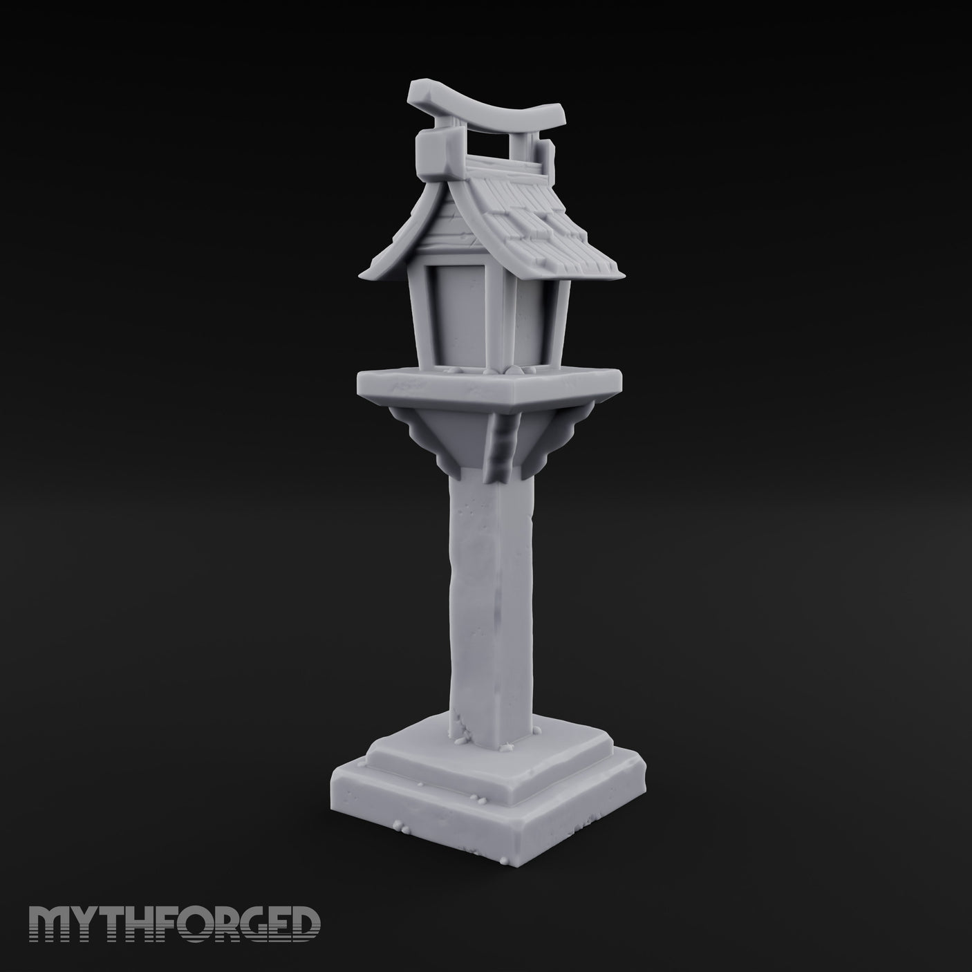 Torii-Crowned Tile-Roofed Japanese Shrine Lantern Post Miniature for Dungeons and Dragons, Pathfinder or other TTRPGs