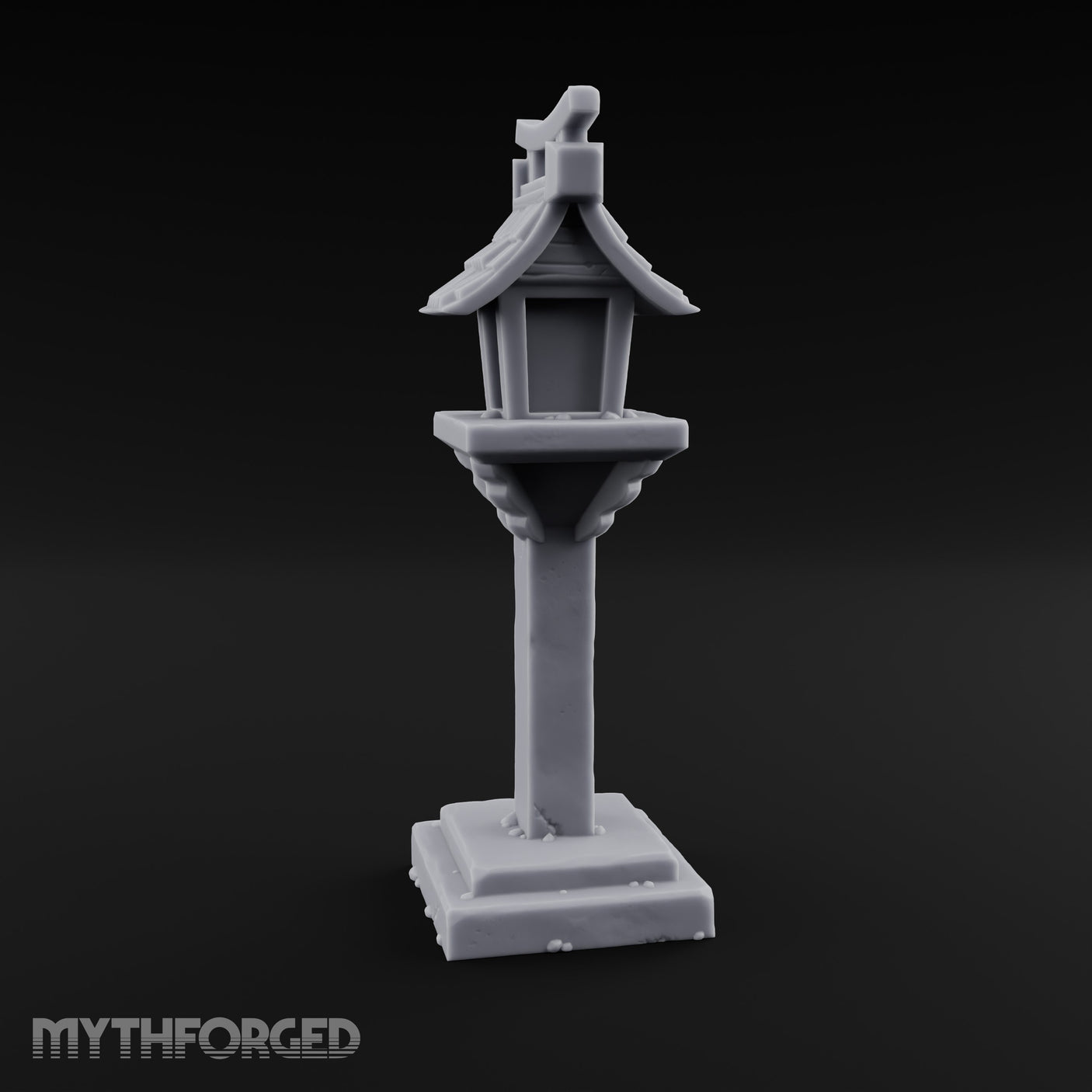 Torii-Crowned Tile-Roofed Japanese Shrine Lantern Post Miniature for Dungeons and Dragons, Pathfinder or other TTRPGs