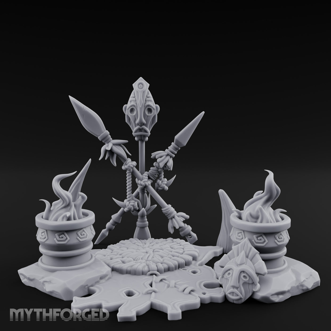 Totem-Crowned Rope-Lashed Tribal Idol Shrine Scene Miniature for Dungeons and Dragons, Pathfinder or other TTRPGs