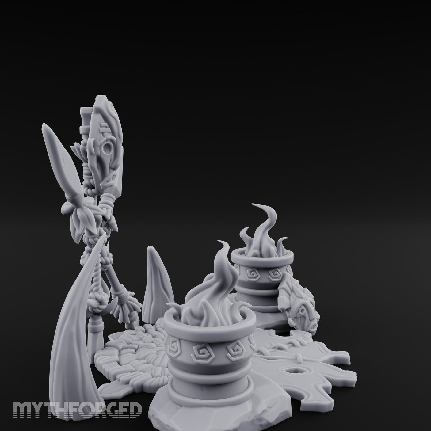 Totem-Crowned Rope-Lashed Tribal Idol Shrine Scene Miniature for Dungeons and Dragons, Pathfinder or other TTRPGs