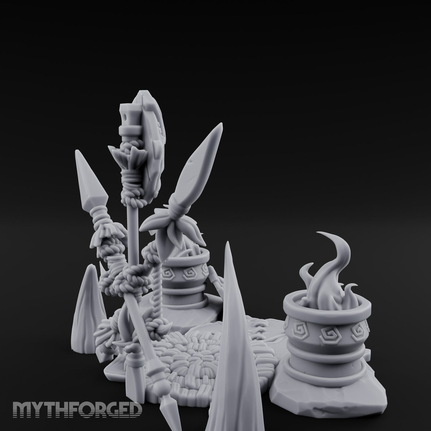 Totem-Crowned Rope-Lashed Tribal Idol Shrine Scene Miniature for Dungeons and Dragons, Pathfinder or other TTRPGs